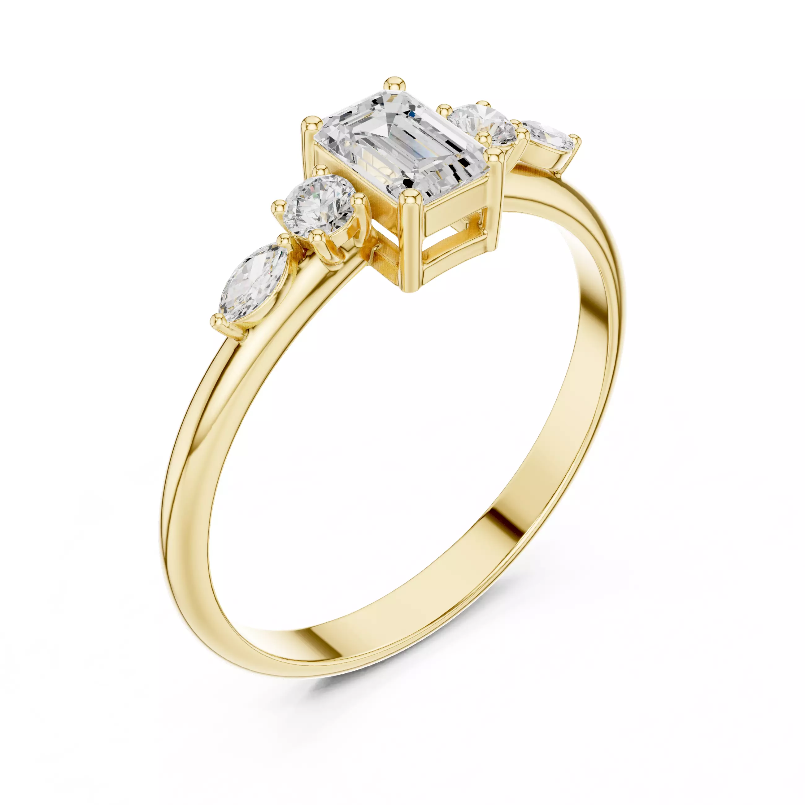 Five Stone Emerald and Marquise Diamond Woman Ring 3DM STL Video 3D print model_7