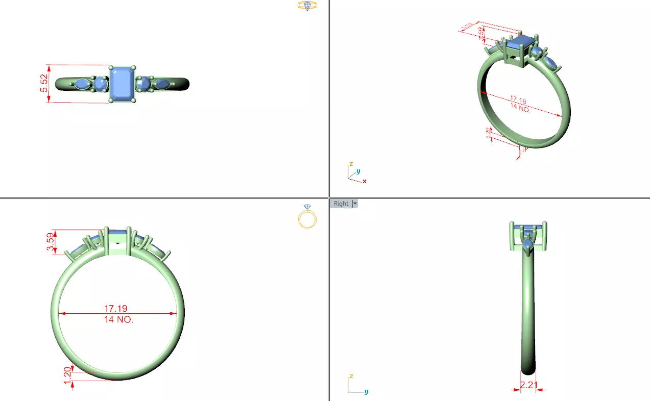 Five Stone Emerald and Marquise Diamond Woman Ring 3DM STL Video 3D print model_12