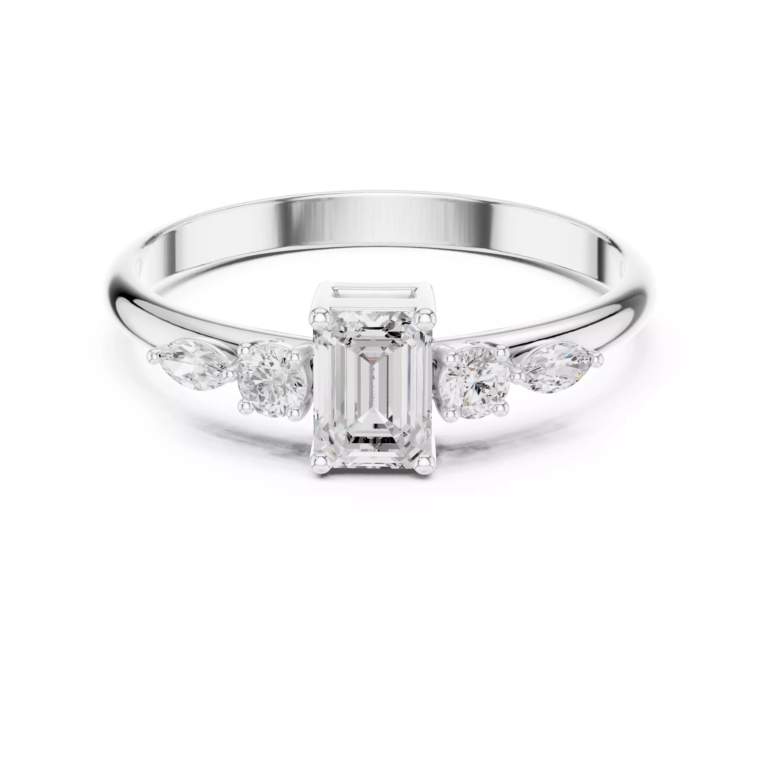 Five Stone Emerald and Marquise Diamond Woman Ring 3DM STL Video 3D print model_2