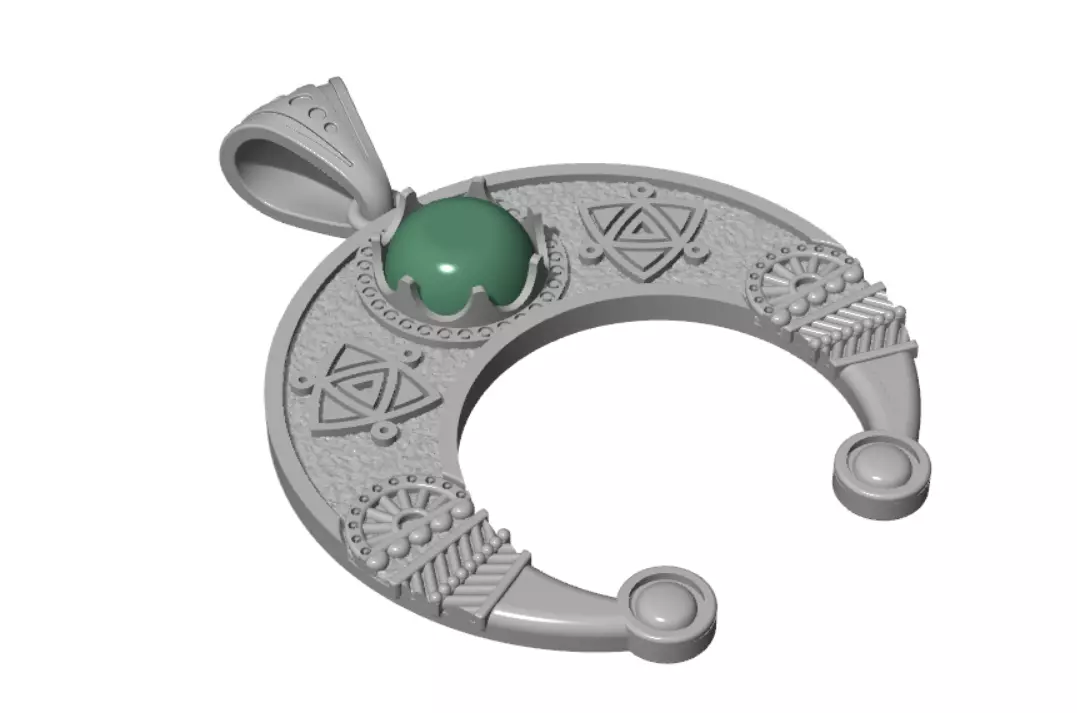 Pendant moon Crescent Celtic moon neclace wthis stone 3D print model_1