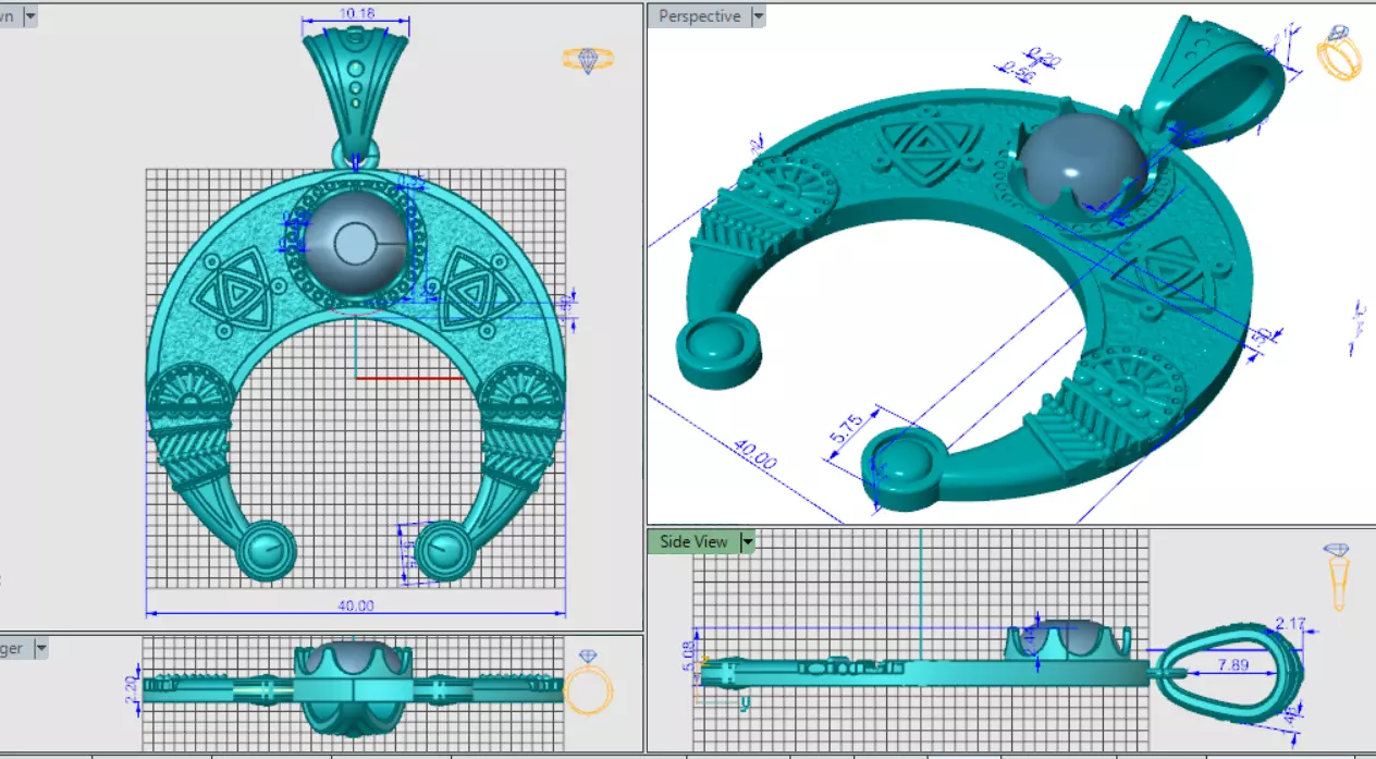 Pendant moon Crescent Celtic moon neclace wthis stone 3D print model_2