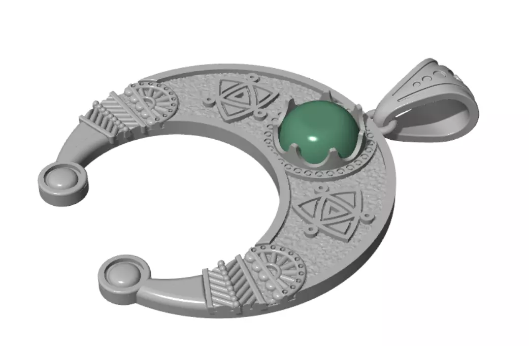 Pendant moon Crescent Celtic moon neclace wthis stone 3D print model_3