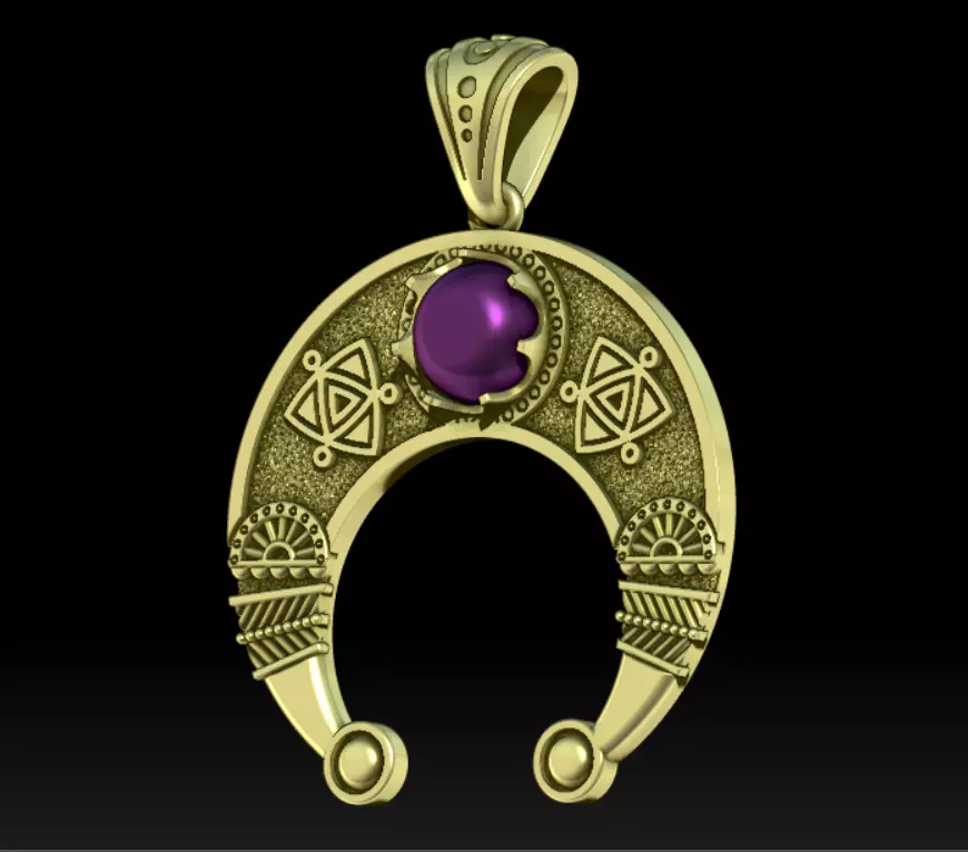 Pendant moon Crescent Celtic moon neclace wthis stone 3D print model_8