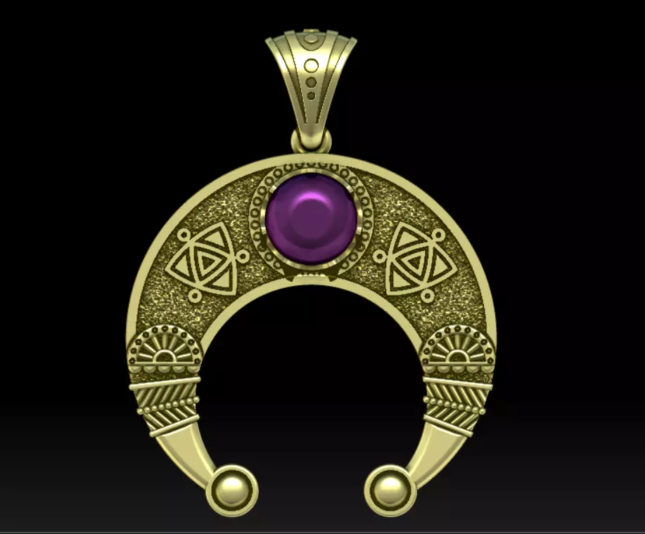 Pendant moon Crescent Celtic moon neclace wthis stone 3D print model_0