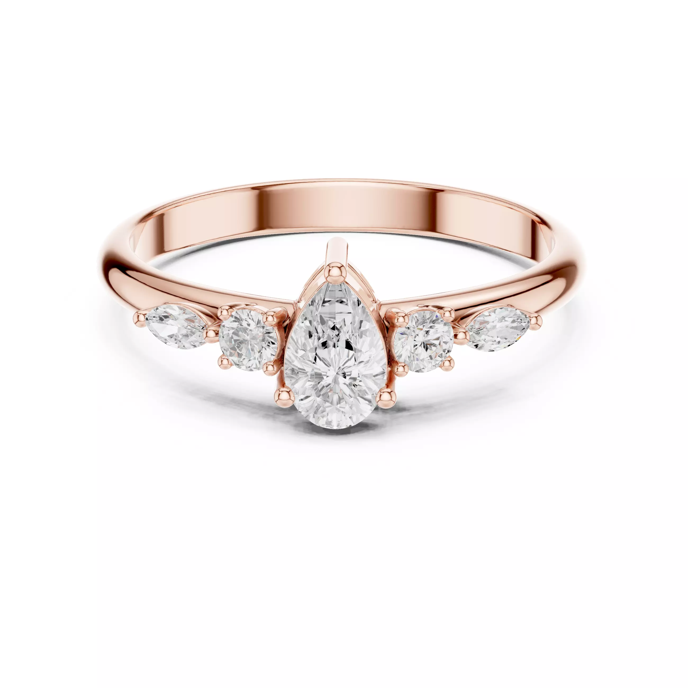 Pear and Marquise Cut Five Stone Engagement Ring 3DM STL Video 3D print model