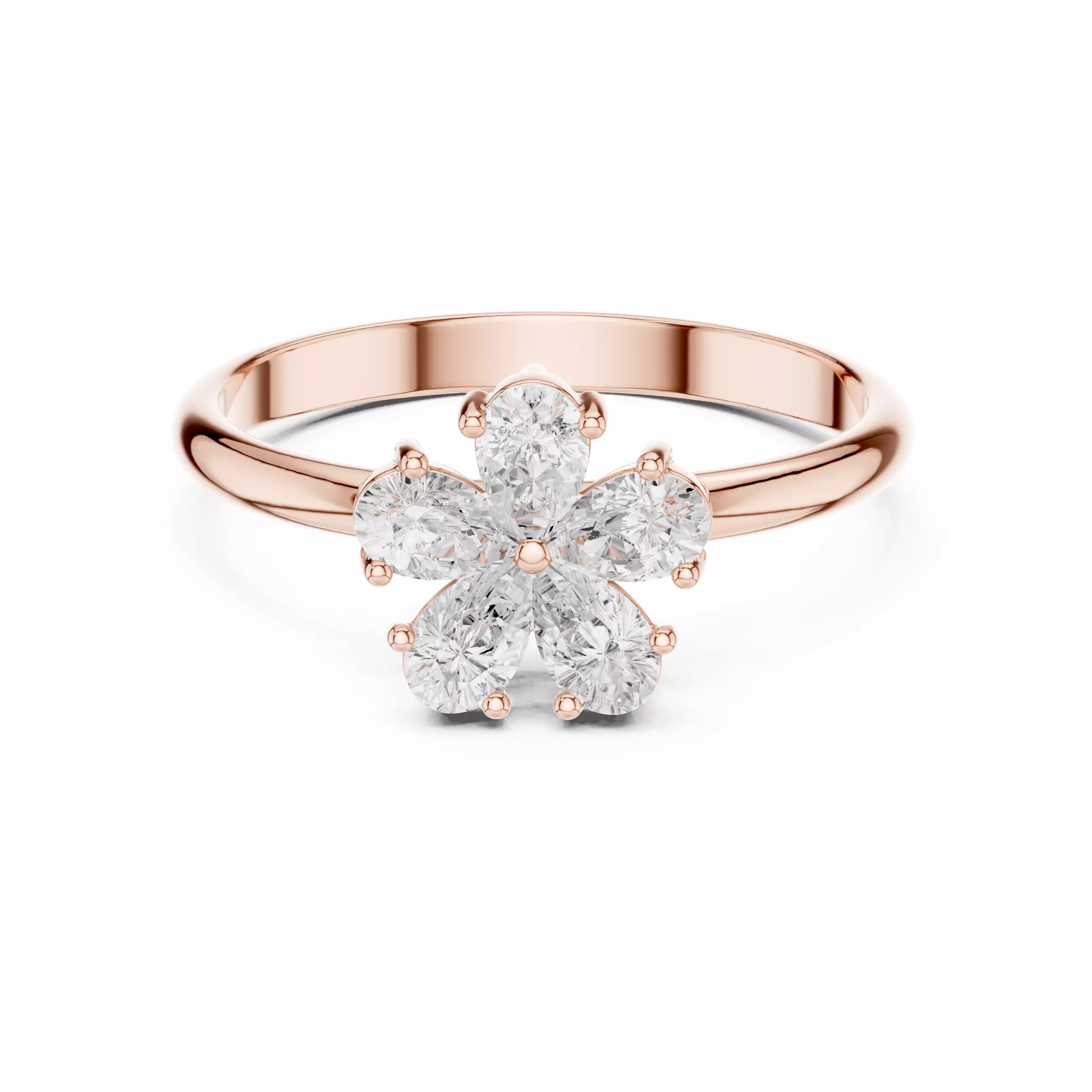 Five Stone Pear Diamond Flower Wedding Ring 3DM STL Video 3D print model