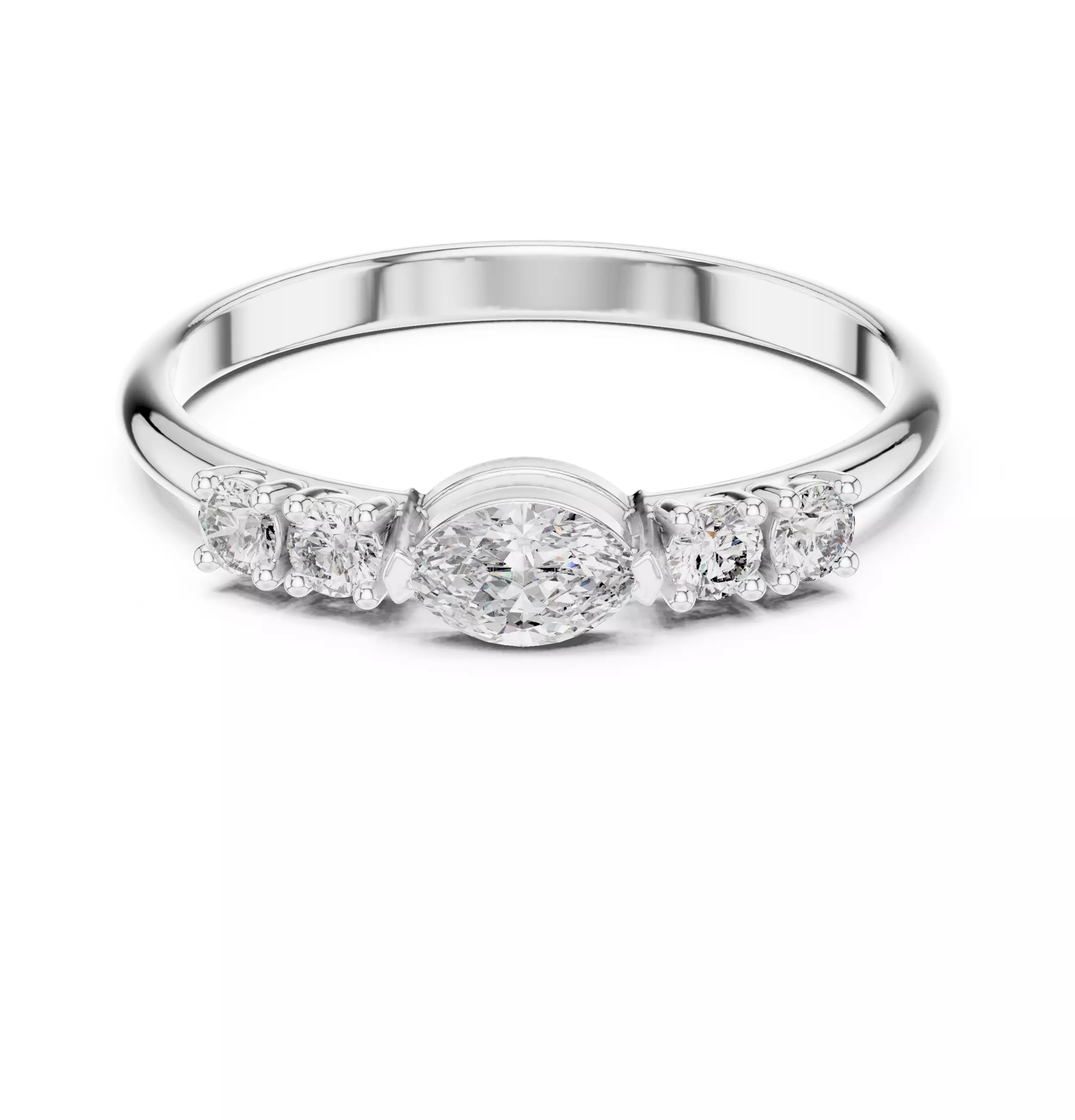 East West Marquise And Round Diamond Wedding Band 3DM STL Video 3D print model_2