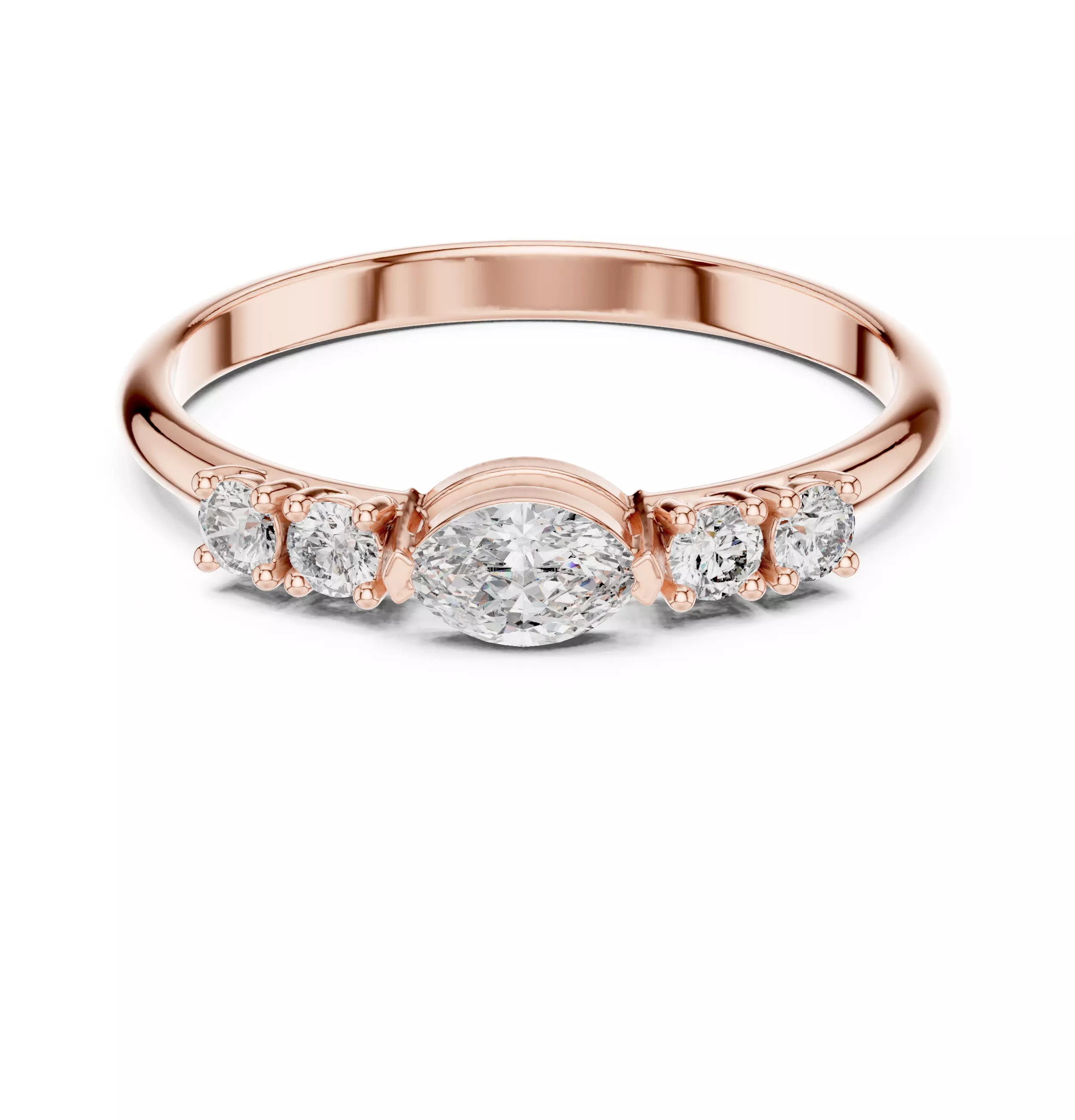 East West Marquise And Round Diamond Wedding Band 3DM STL Video 3D print model_0