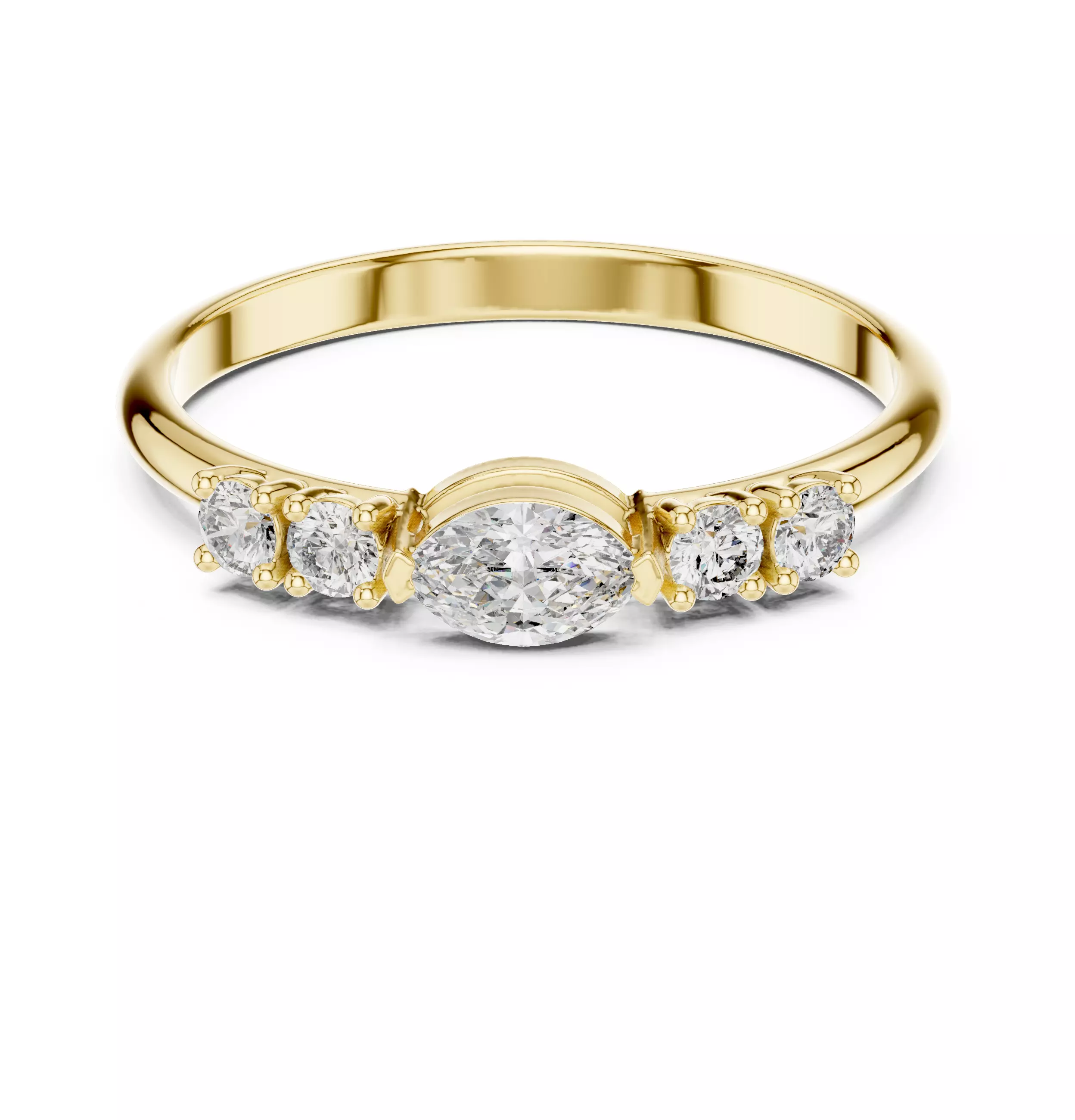 East West Marquise And Round Diamond Wedding Band 3DM STL Video 3D print model_1