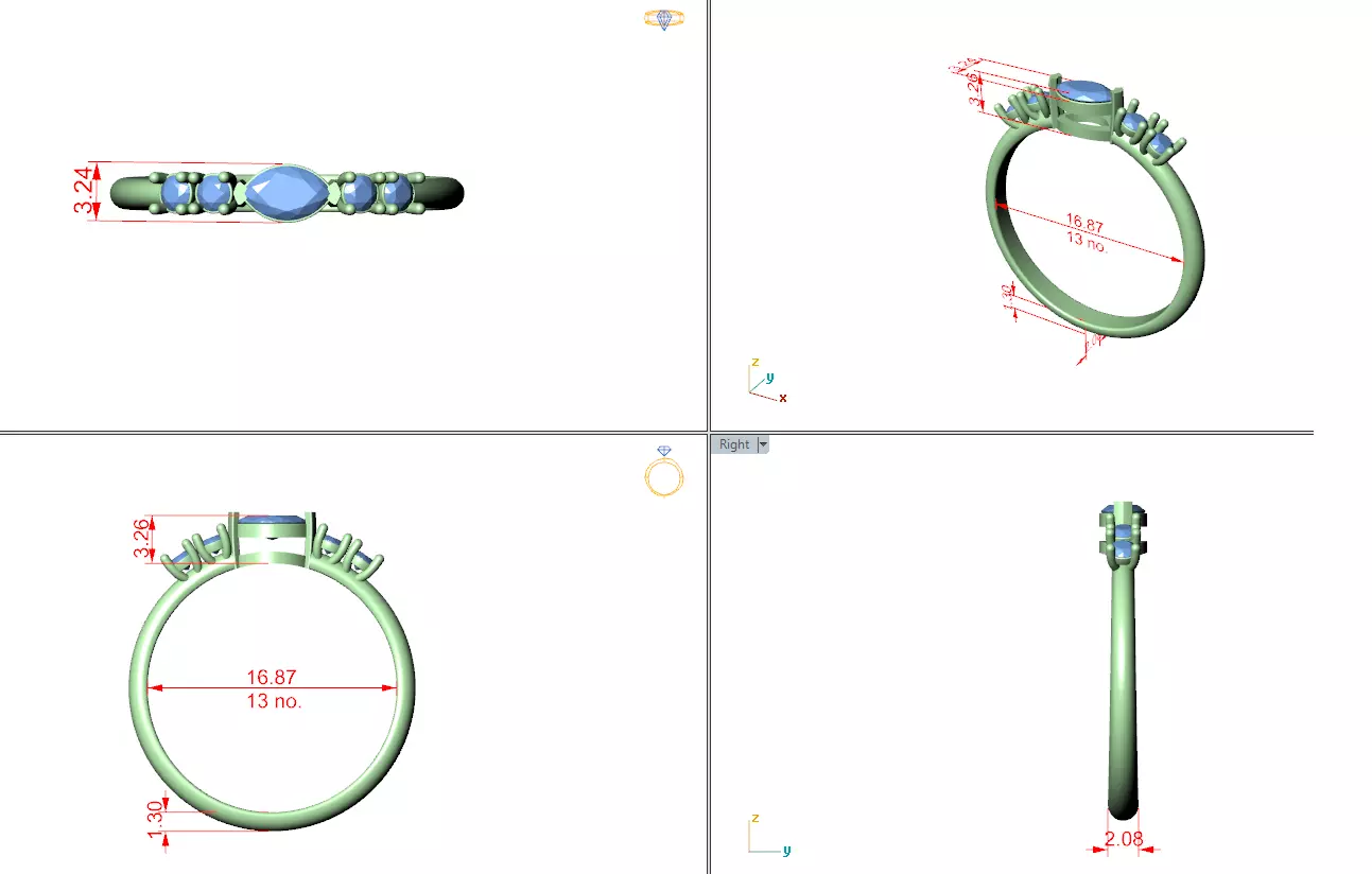 East West Marquise And Round Diamond Wedding Band 3DM STL Video 3D print model_12