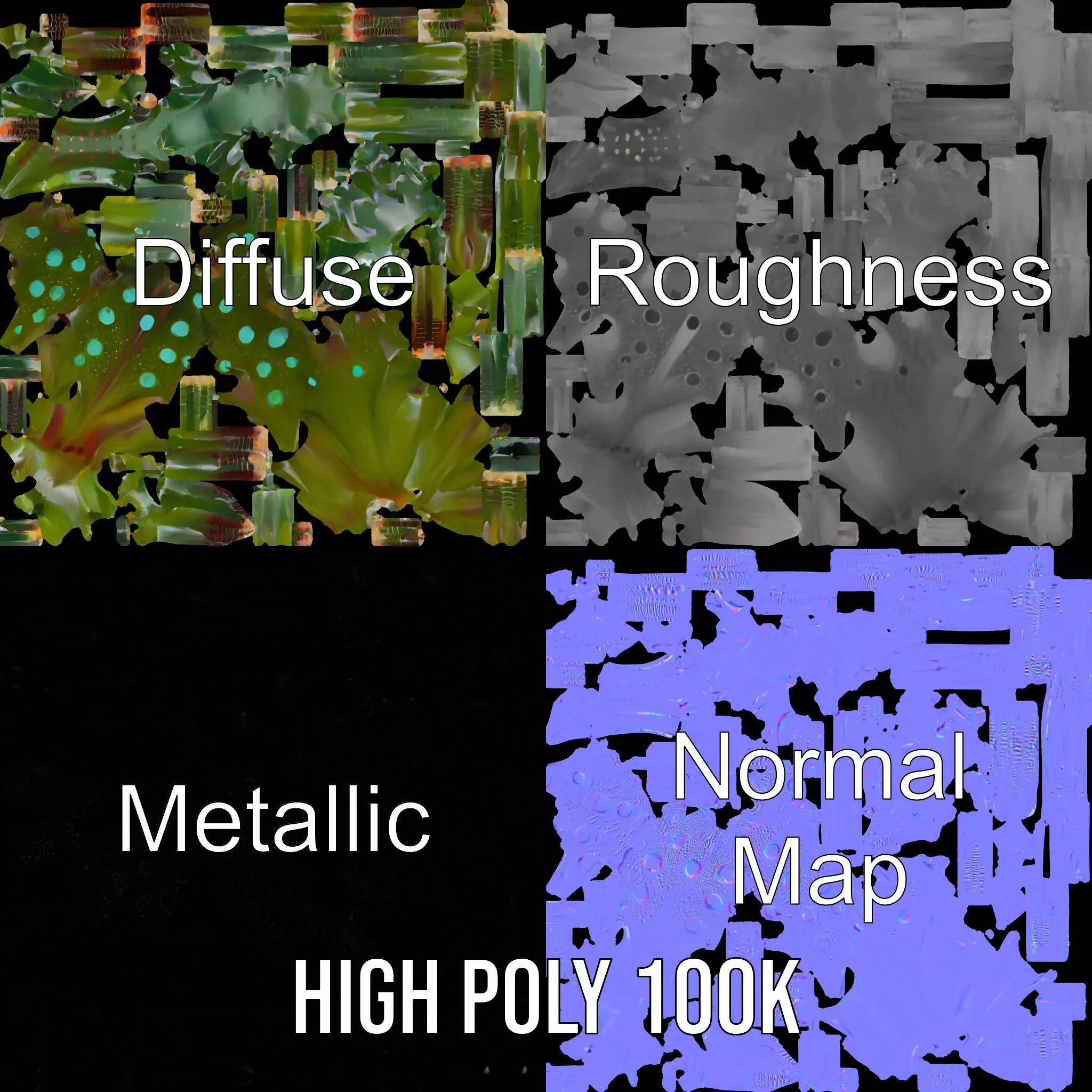 Spiky Alien Plant model pack Low-poly 3D model_4