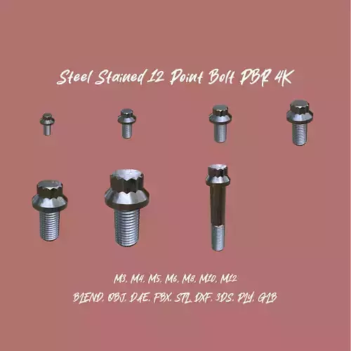 Collection of Steel Stained M3 to M12 12 Point Bolt 4K PBR