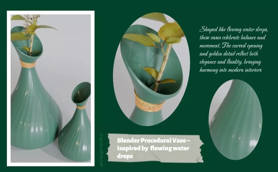 Golden Green Vase Set 02-Blender Procedural 3D Model 3D model_0