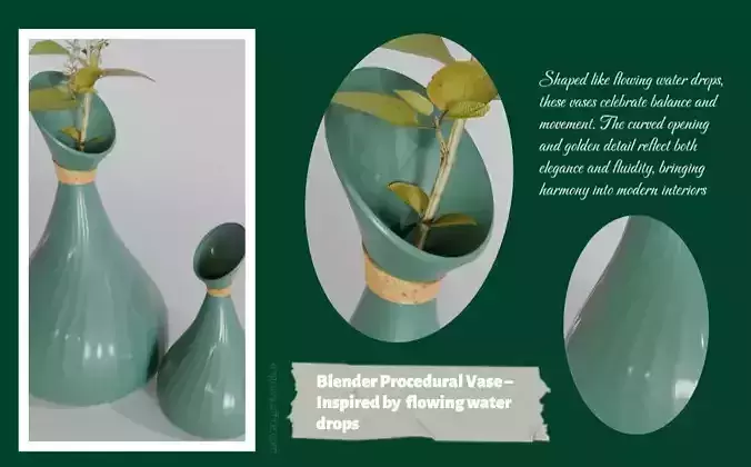 Golden Green Vase Set 02-Blender Procedural 3D Model