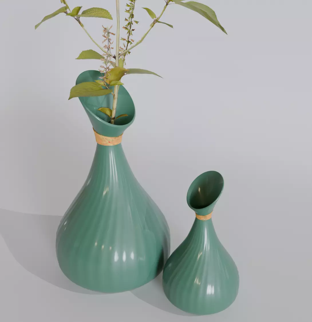 Golden Green Vase Set 02-Blender Procedural 3D Model 3D model_1