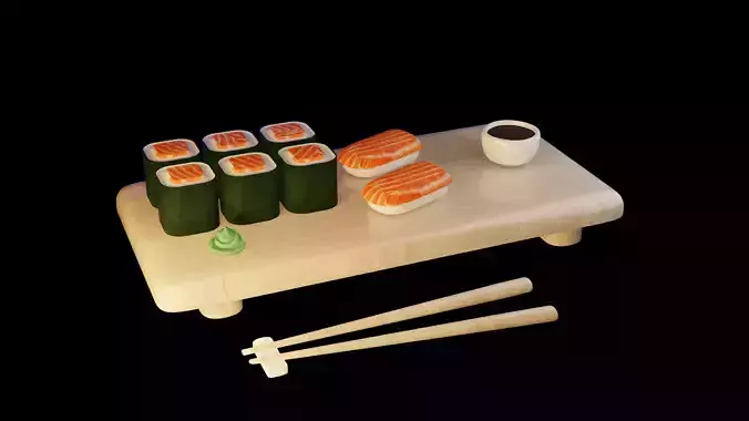 Sushi Set on Wooden Tray