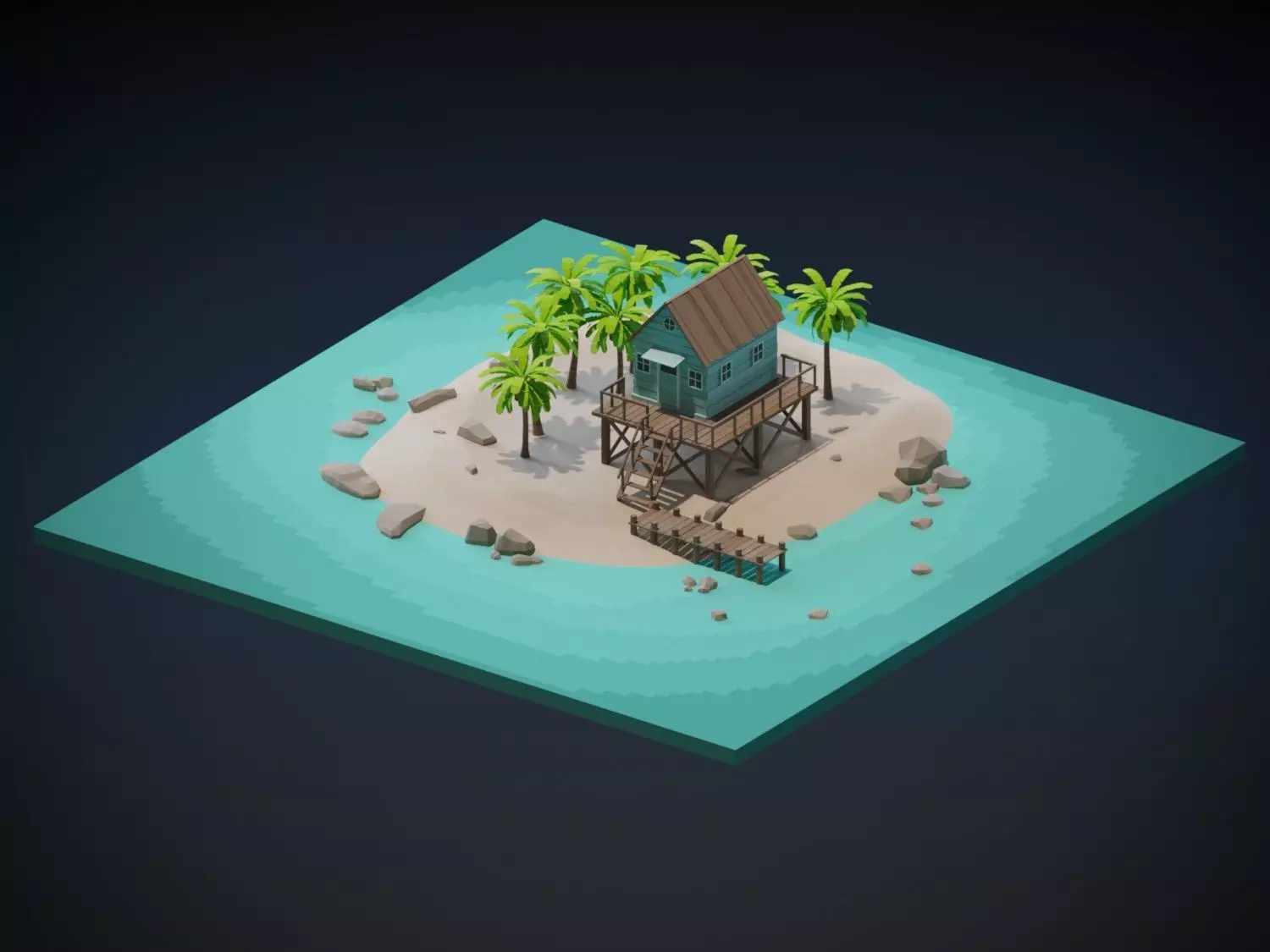 Beach House Low-poly 3D model_0