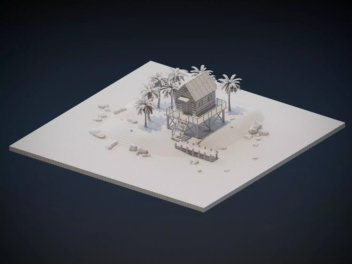 Beach House Low-poly 3D model_1