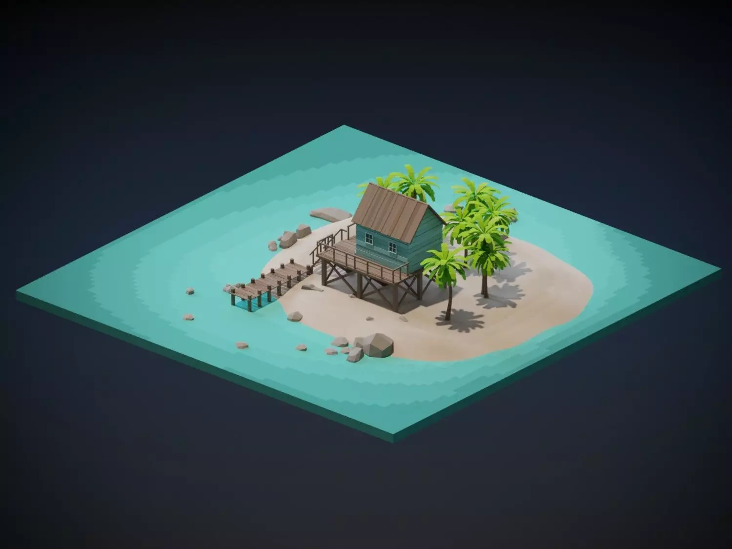 Beach House Low-poly 3D model_4