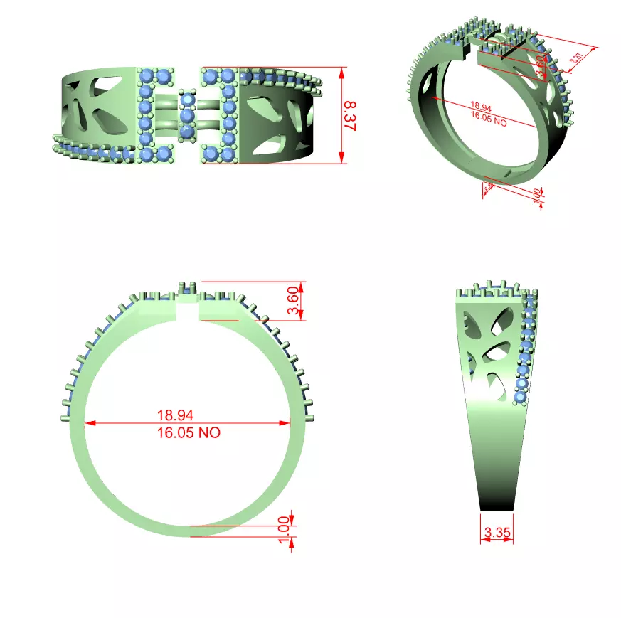 Diamond Band Ring 3dm stl renders animation videos details 3D print model_1