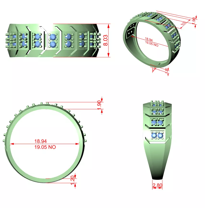 Diamond Band Ring 3dm stl renders animation videos details  3D print model_1