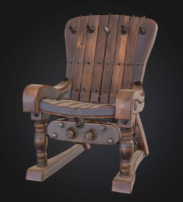 Rustic Spiked Torture Chair Low-poly 3D model_0