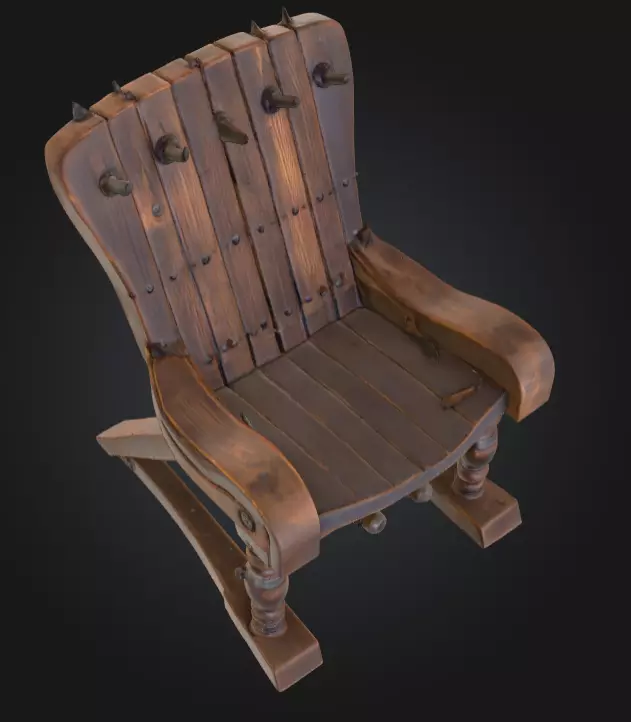 Rustic Spiked Torture Chair Low-poly 3D model_11
