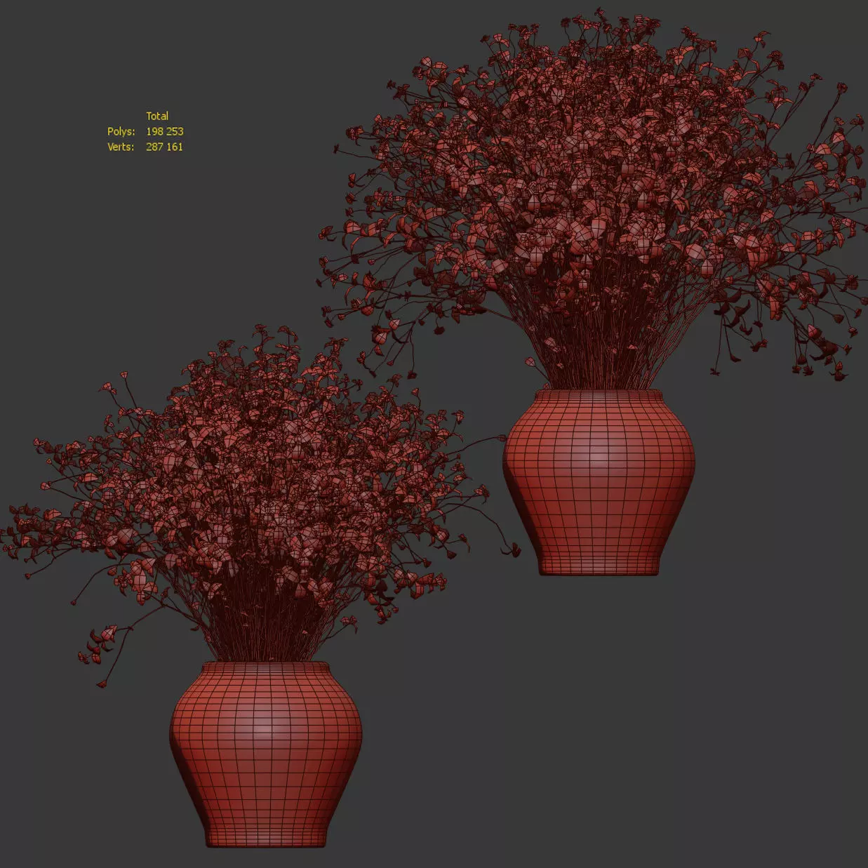 Bouquet dense in a clay pot - 2 models 3D model_5