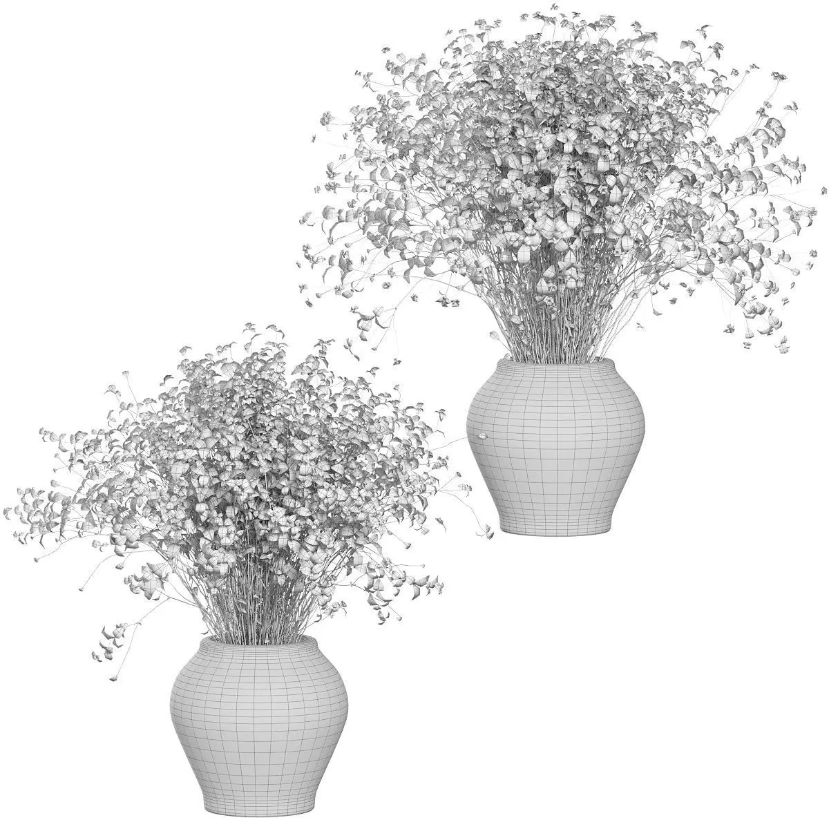 Bouquet dense in a clay pot - 2 models 3D model_2