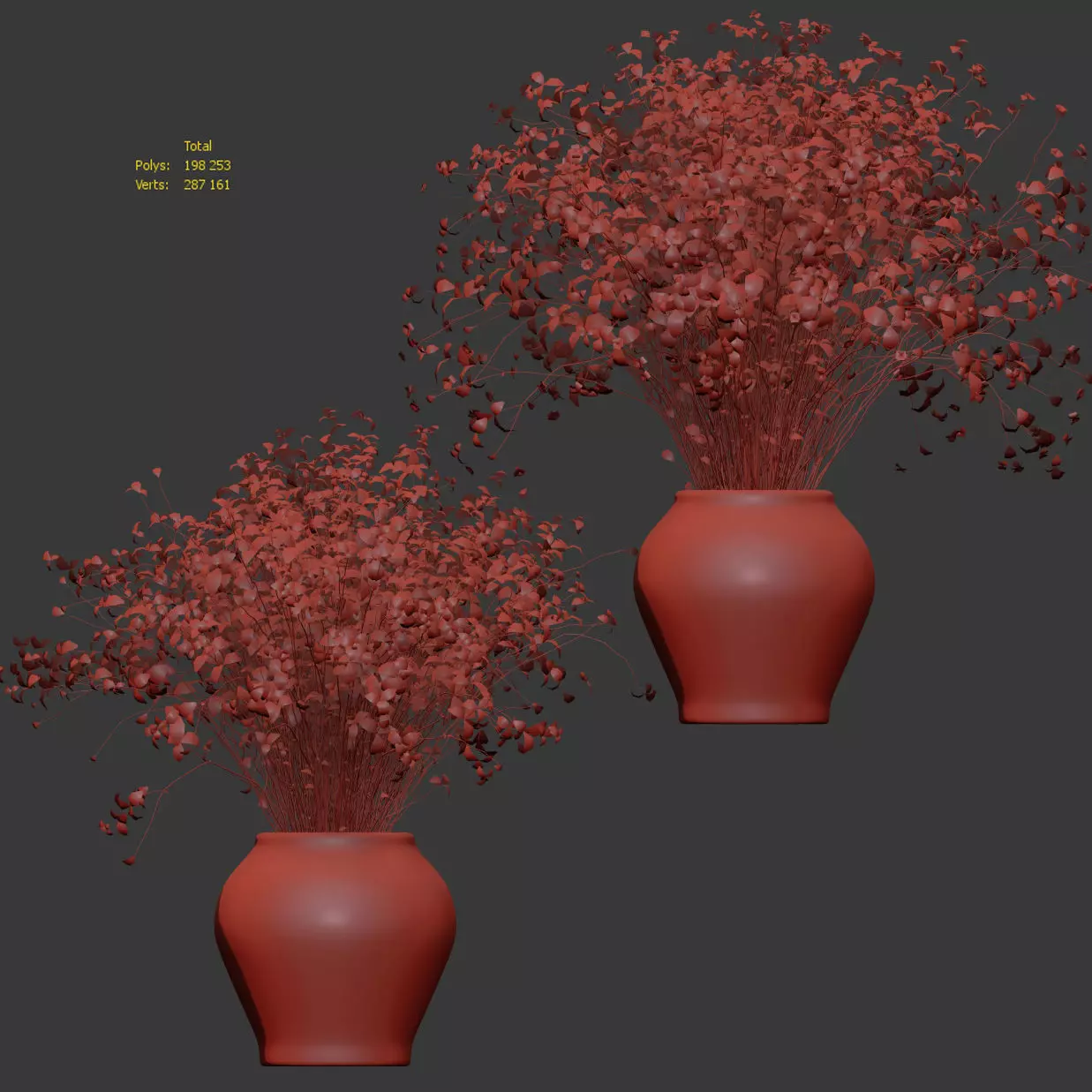 Bouquet dense in a clay pot - 2 models 3D model_4
