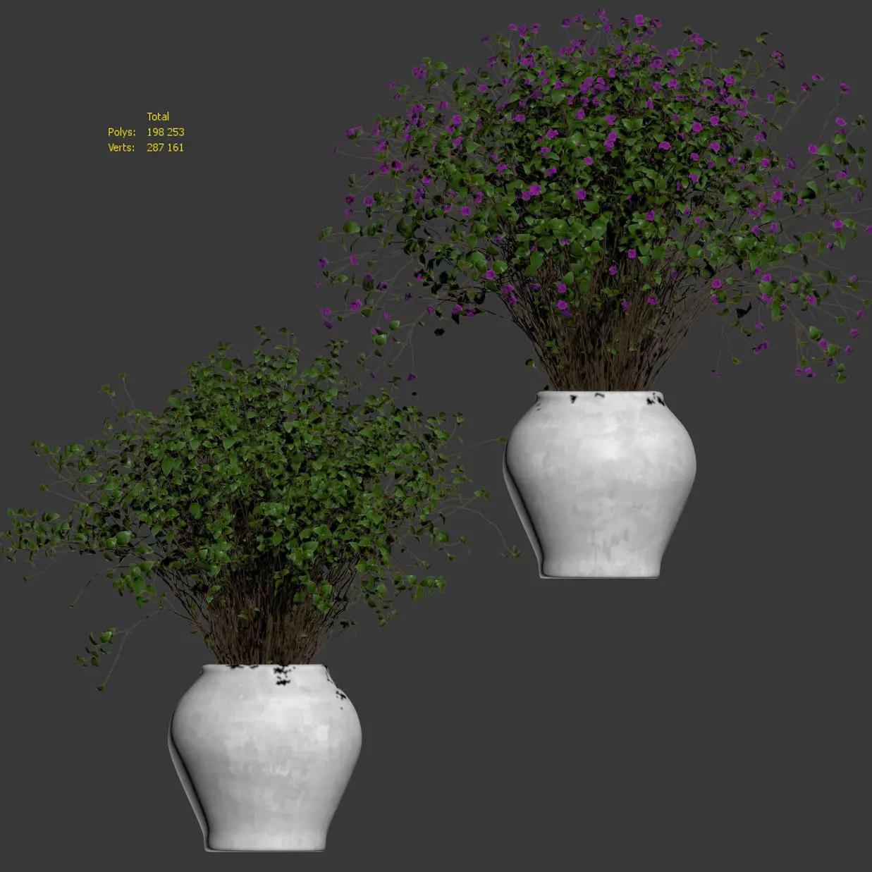 Bouquet dense in a clay pot - 2 models 3D model_3