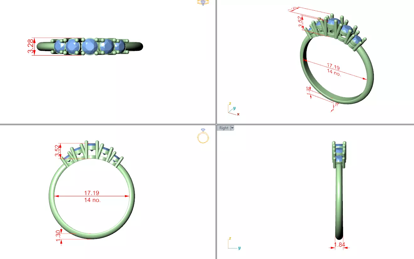 Five Round Diamond Engagement Wedding Band 3DM STL Video 3D print model_12