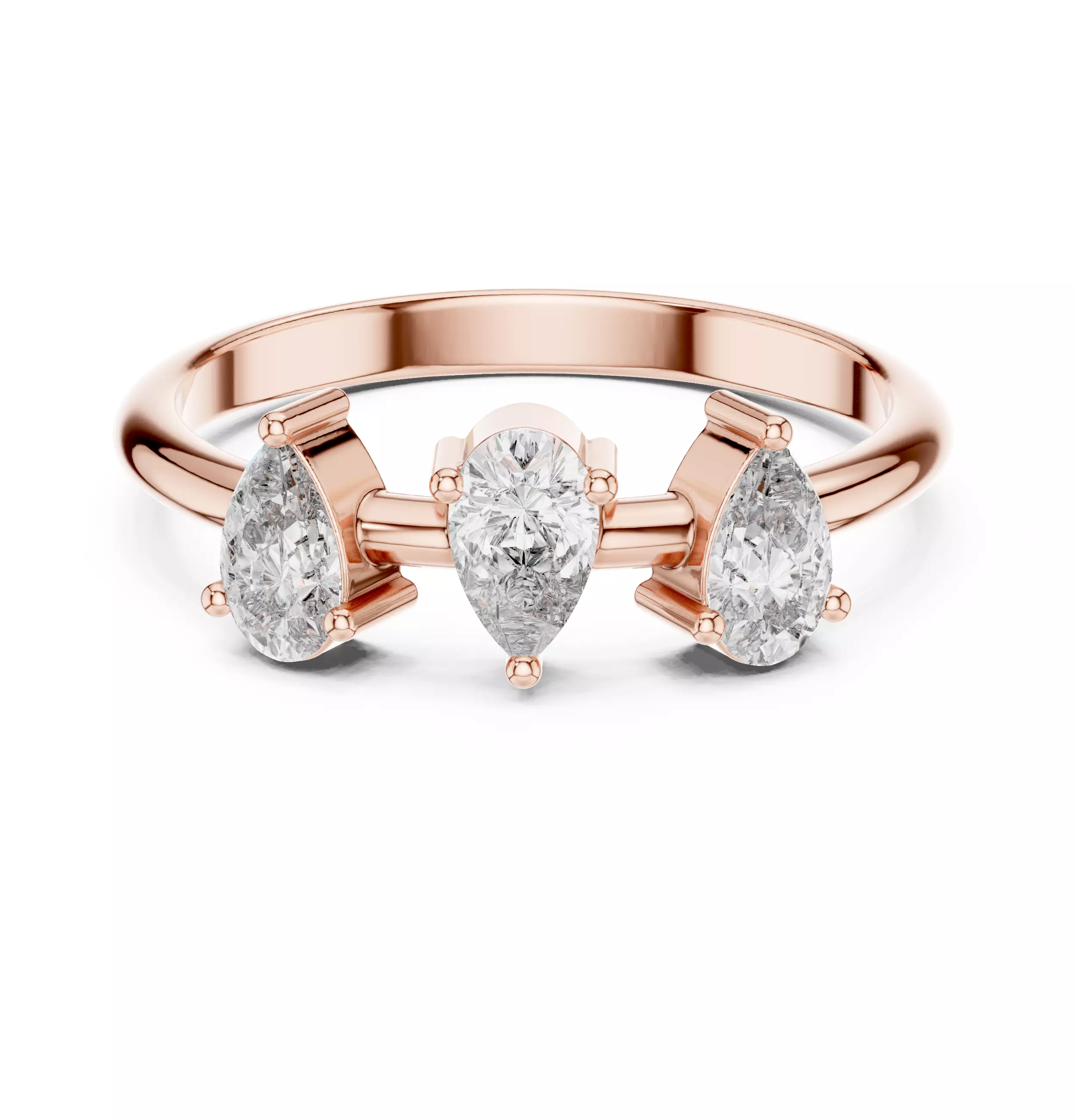 Three Stone Pear Diamond Engagement Wedding Ring 3DM STL Video 3D print model_0