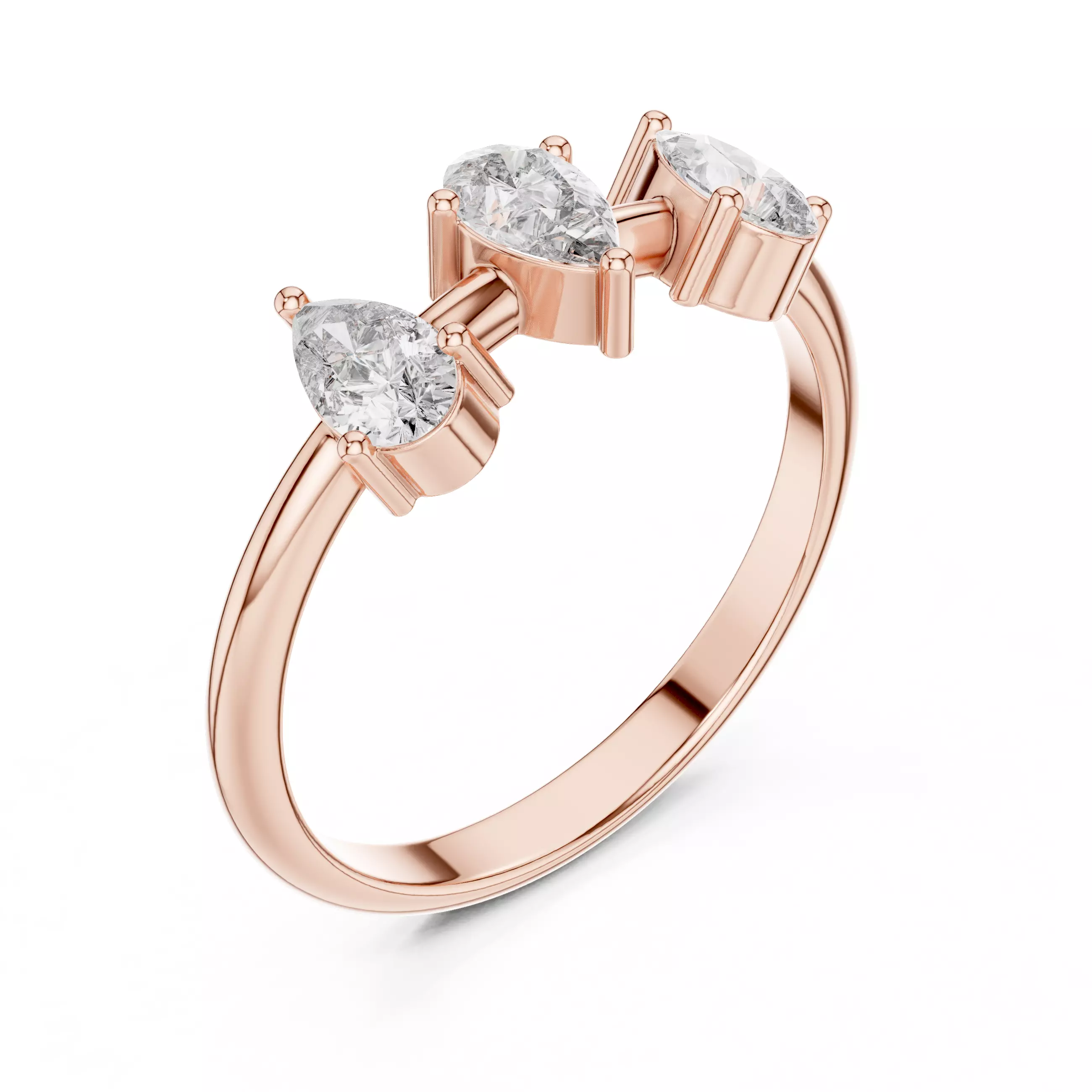 Three Stone Pear Diamond Engagement Wedding Ring 3DM STL Video 3D print model_4