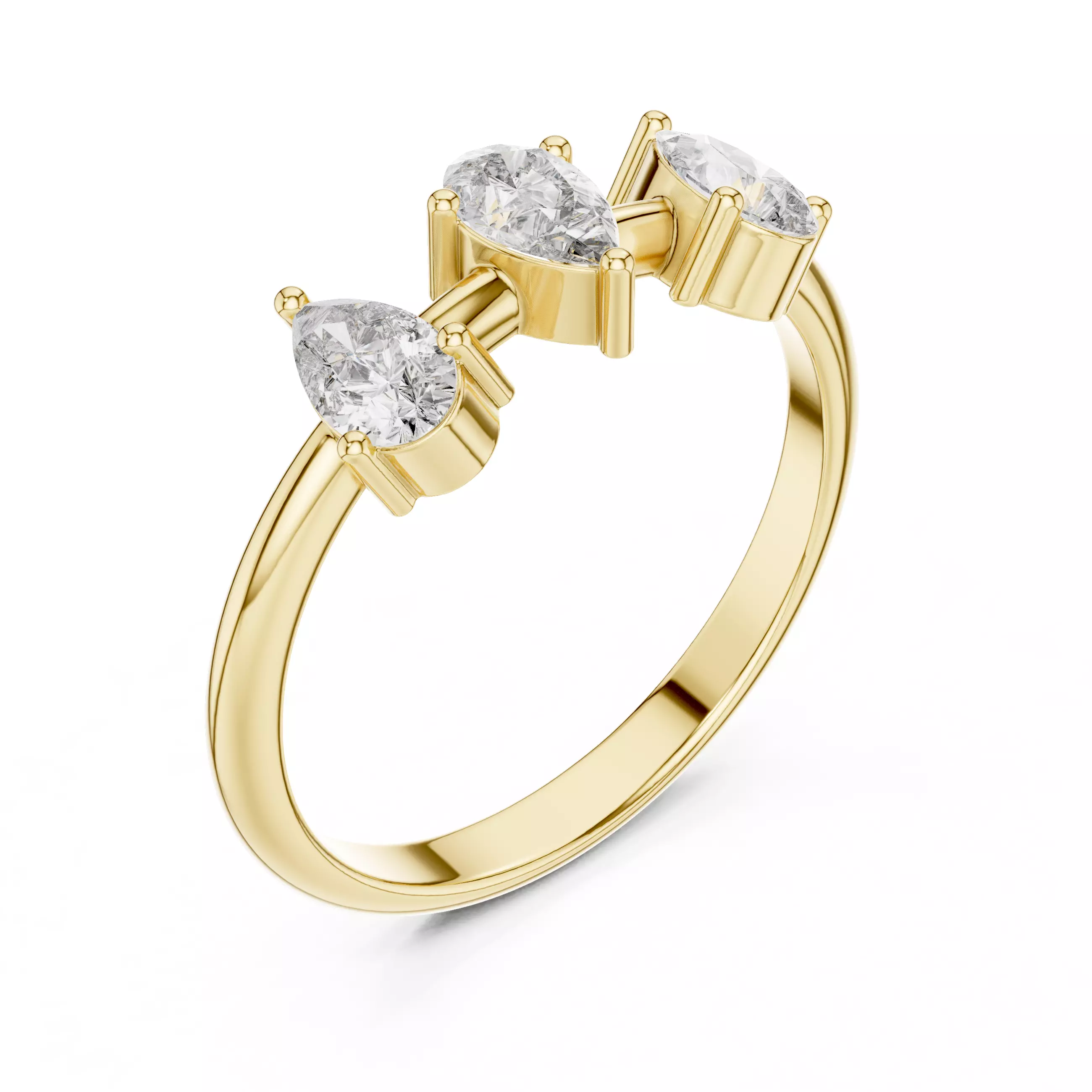 Three Stone Pear Diamond Engagement Wedding Ring 3DM STL Video 3D print model_7