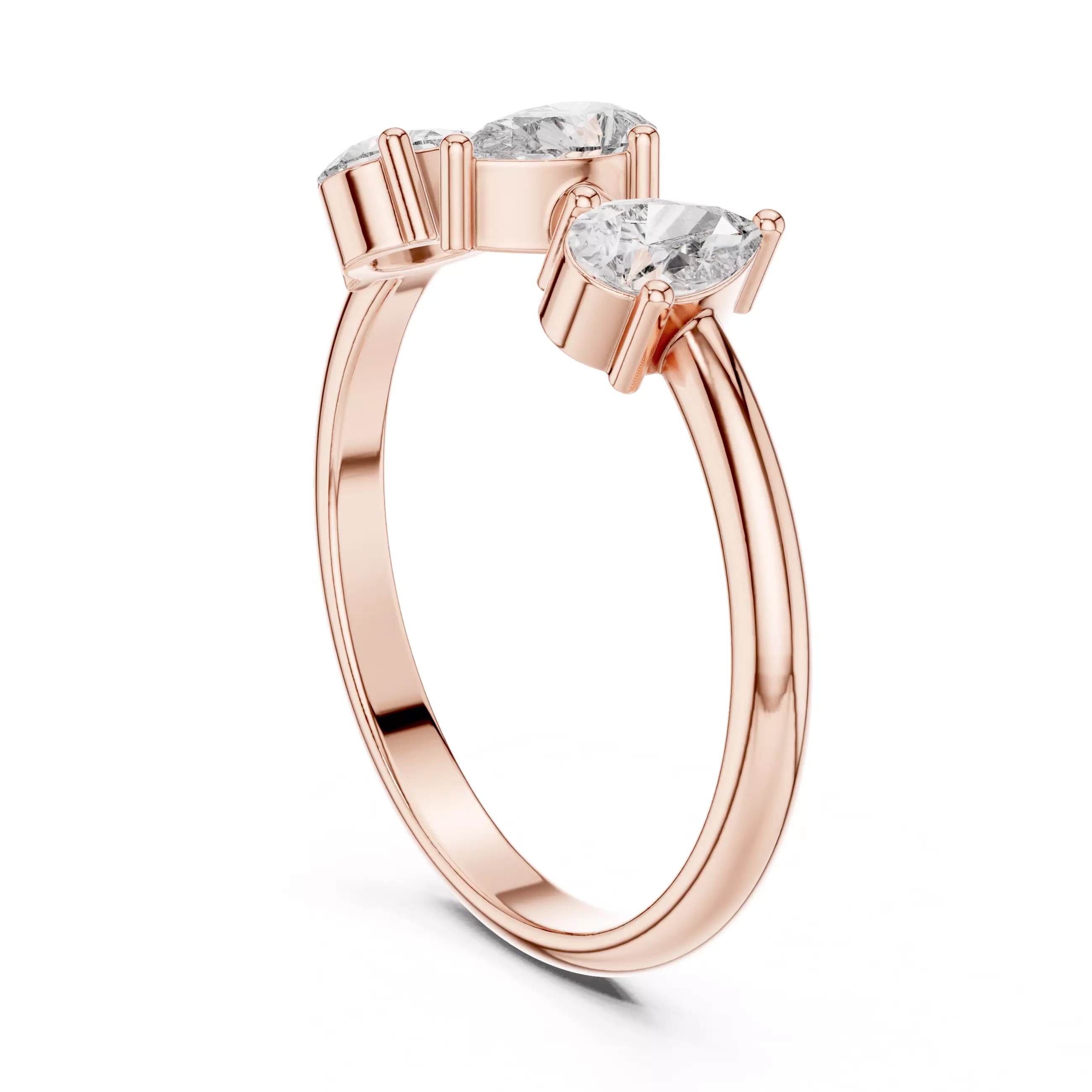 Three Stone Pear Diamond Engagement Wedding Ring 3DM STL Video 3D print model_3