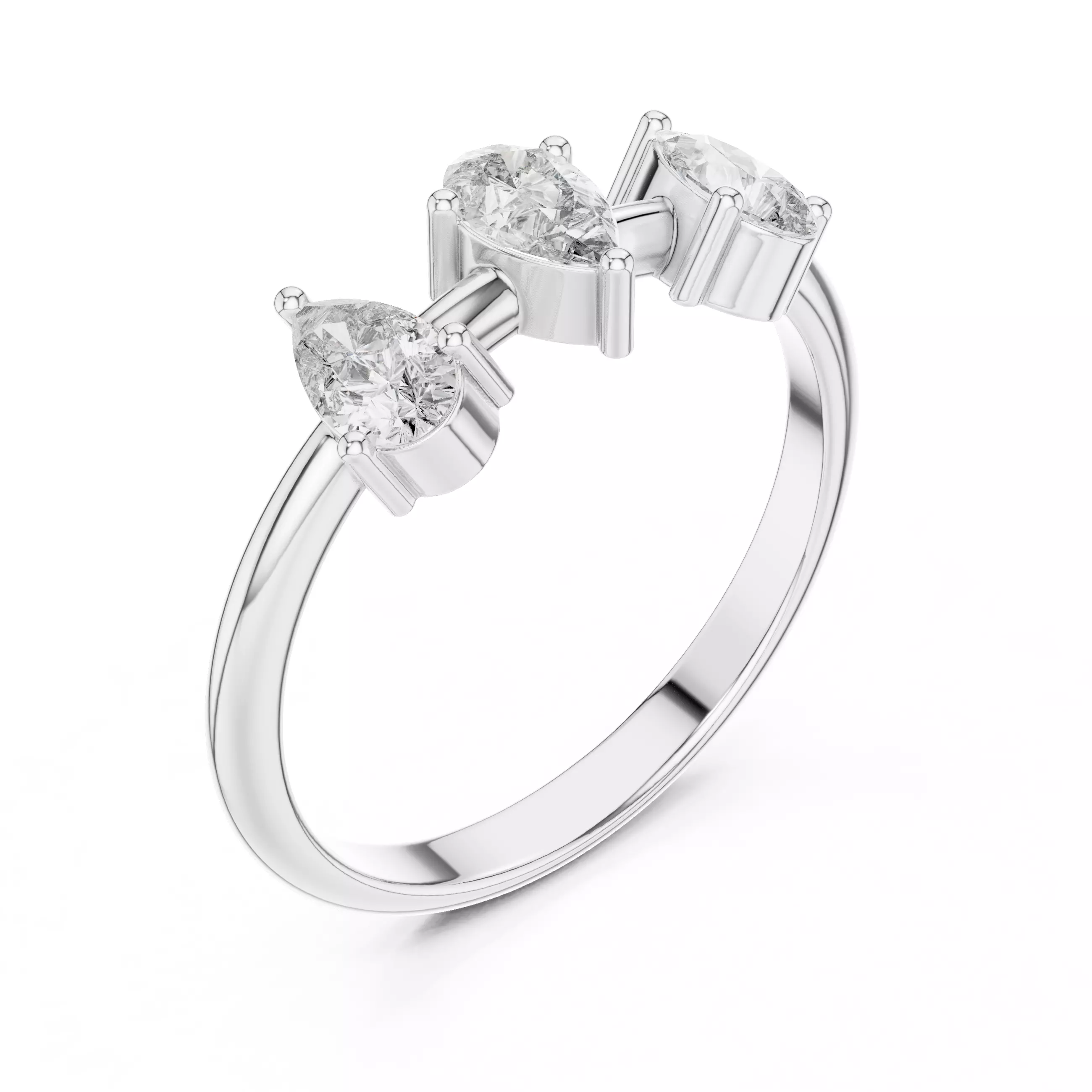 Three Stone Pear Diamond Engagement Wedding Ring 3DM STL Video 3D print model_10