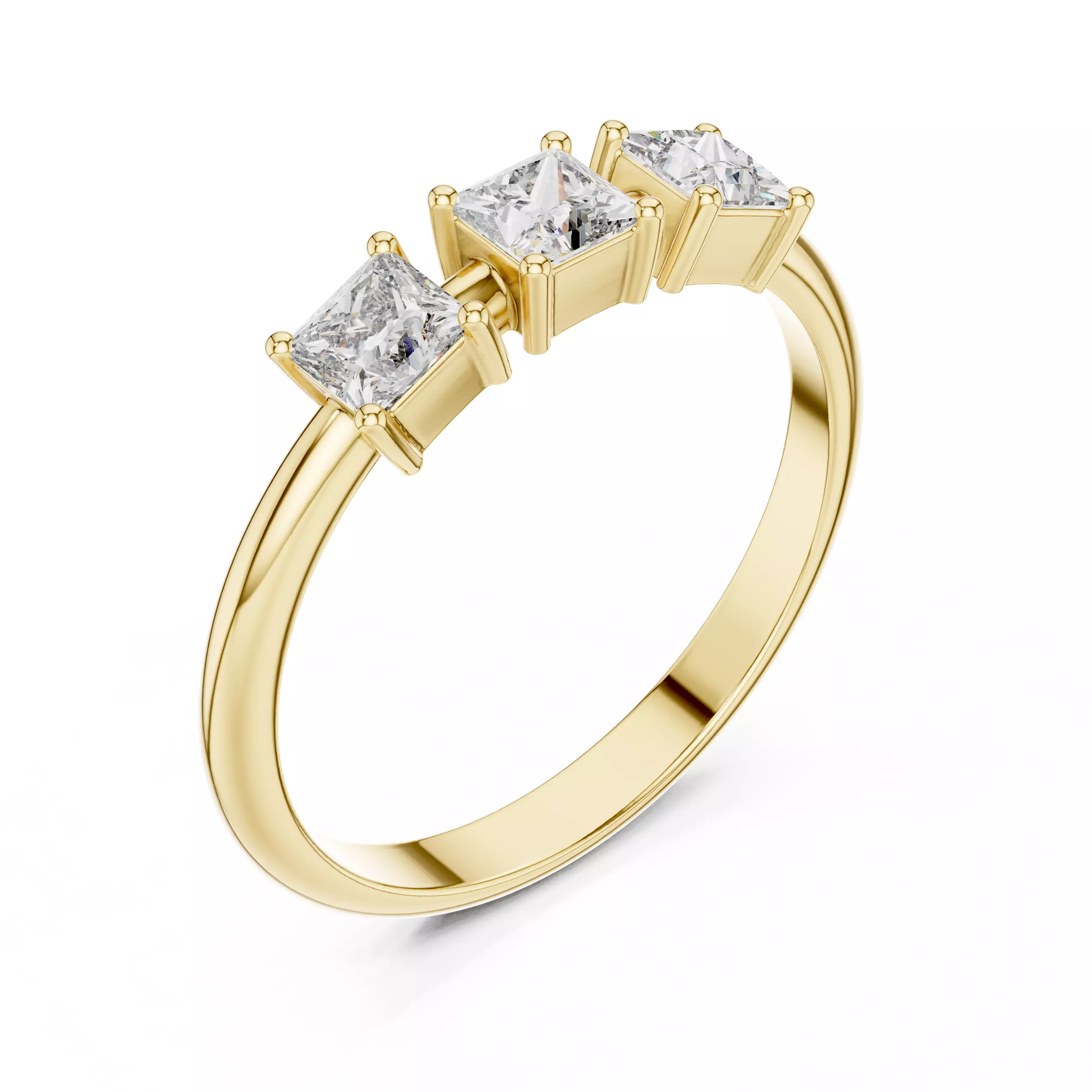 Three Stone Princess Cut Engagement Wedding Ring 3DM STL Video 3D print model_10
