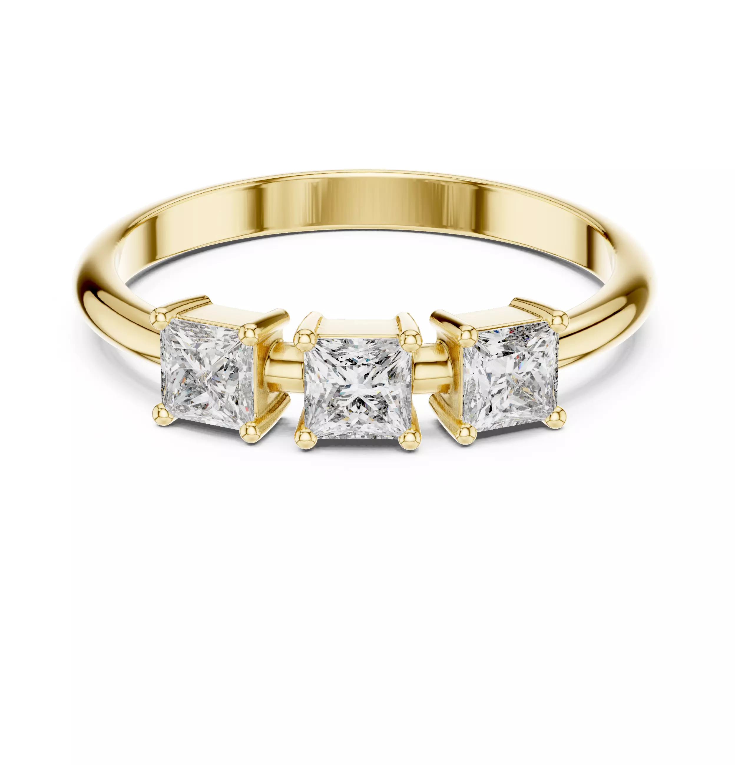 Three Stone Princess Cut Engagement Wedding Ring 3DM STL Video 3D print model_2