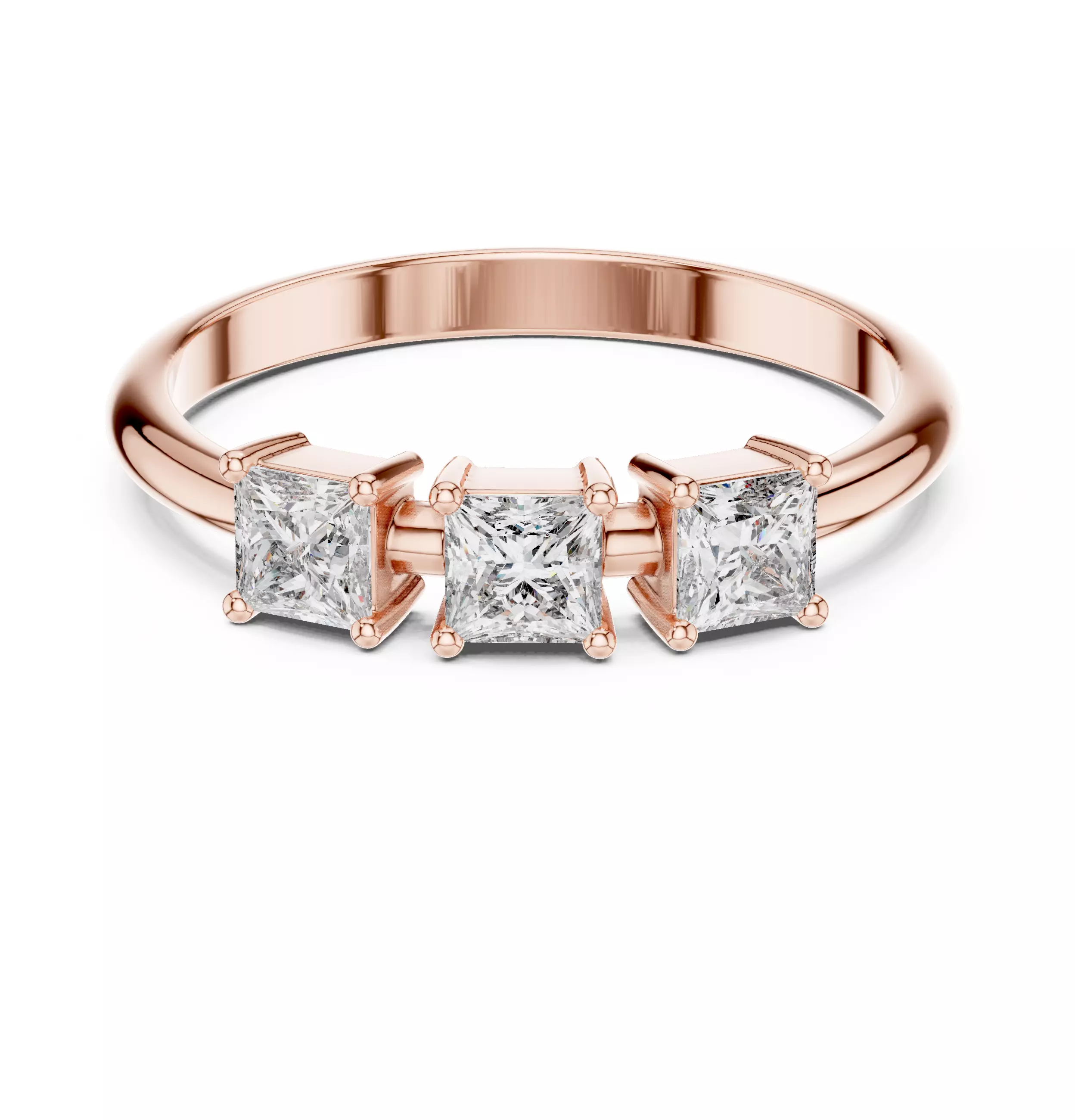 Three Stone Princess Cut Engagement Wedding Ring 3DM STL Video 3D print model_0