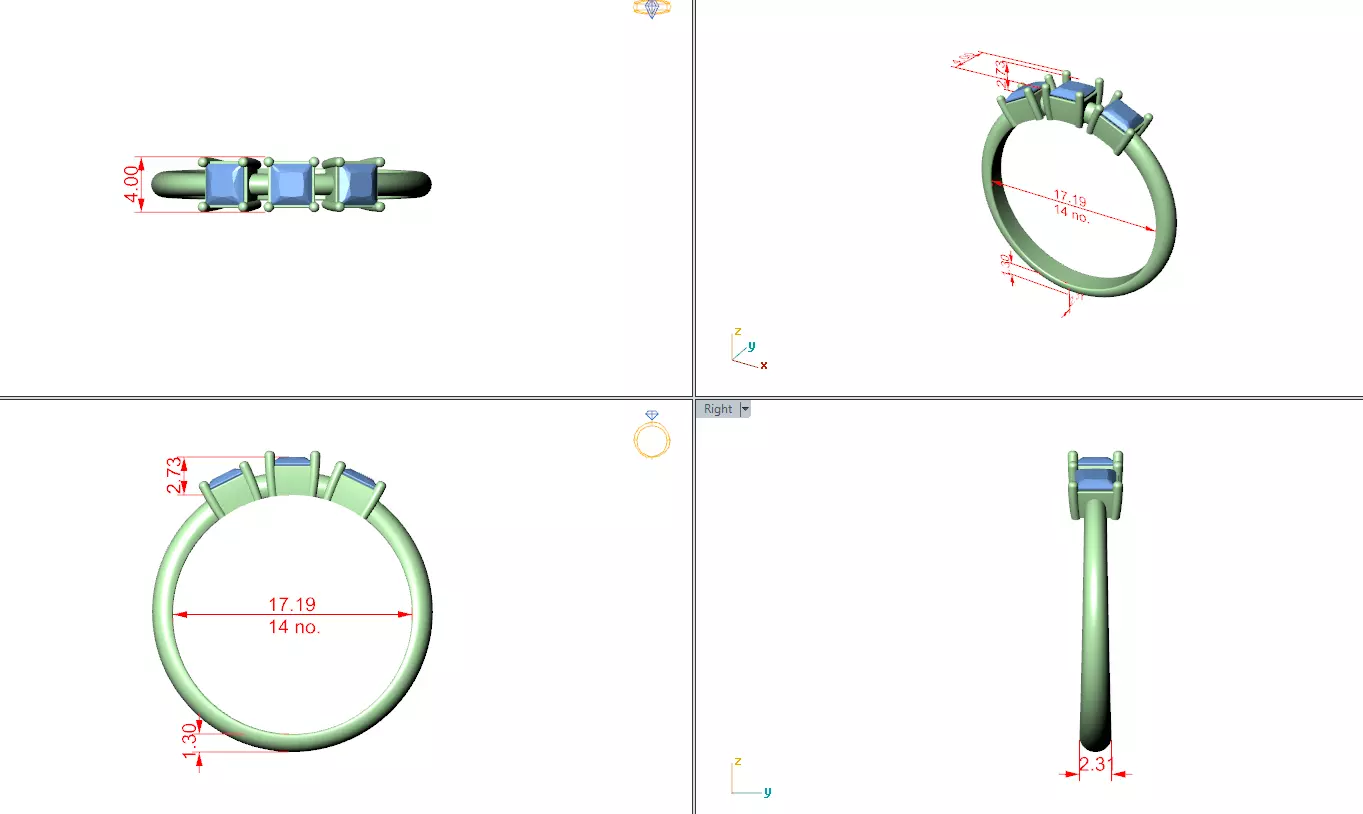 Three Stone Princess Cut Engagement Wedding Ring 3DM STL Video 3D print model_12