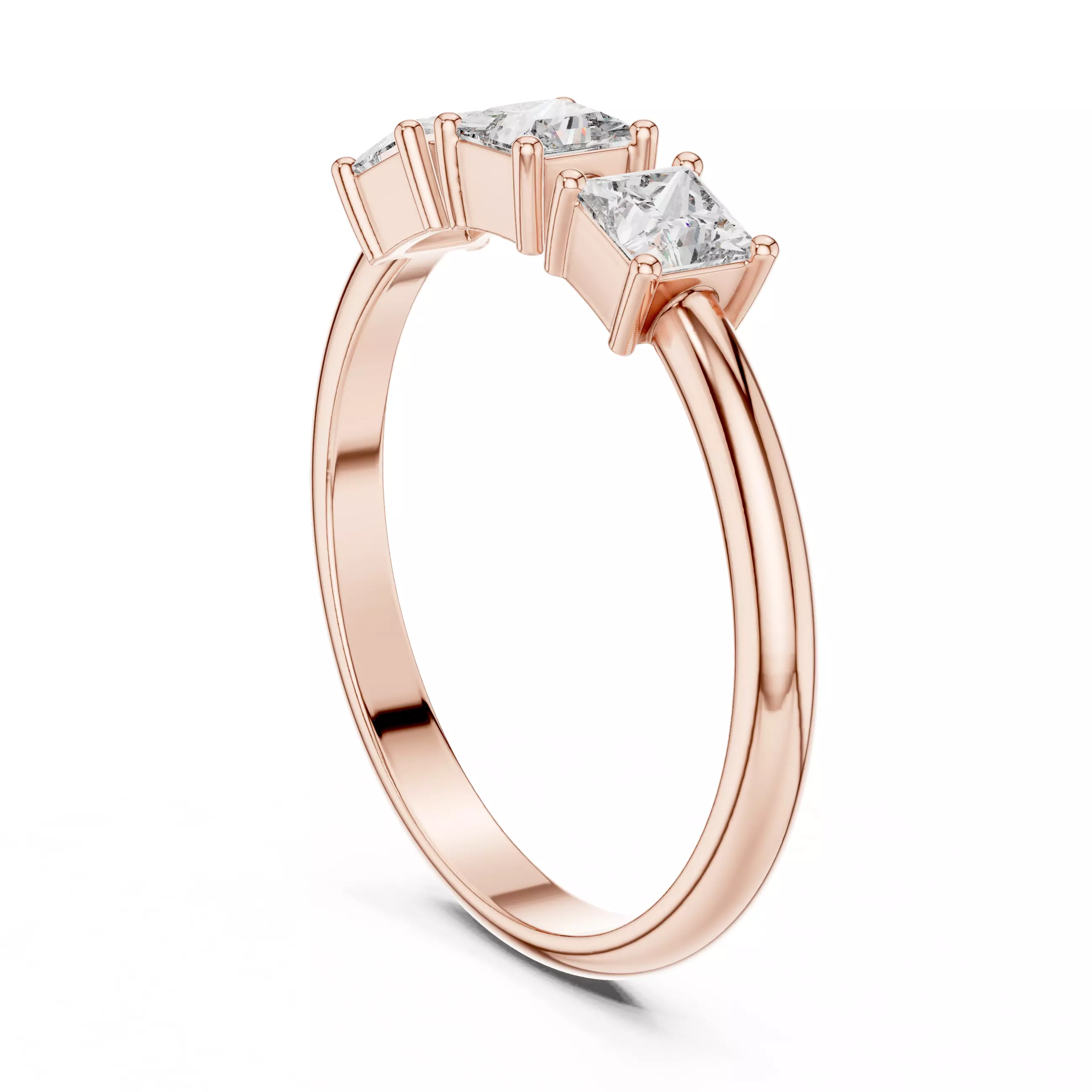 Three Stone Princess Cut Engagement Wedding Ring 3DM STL Video 3D print model_3