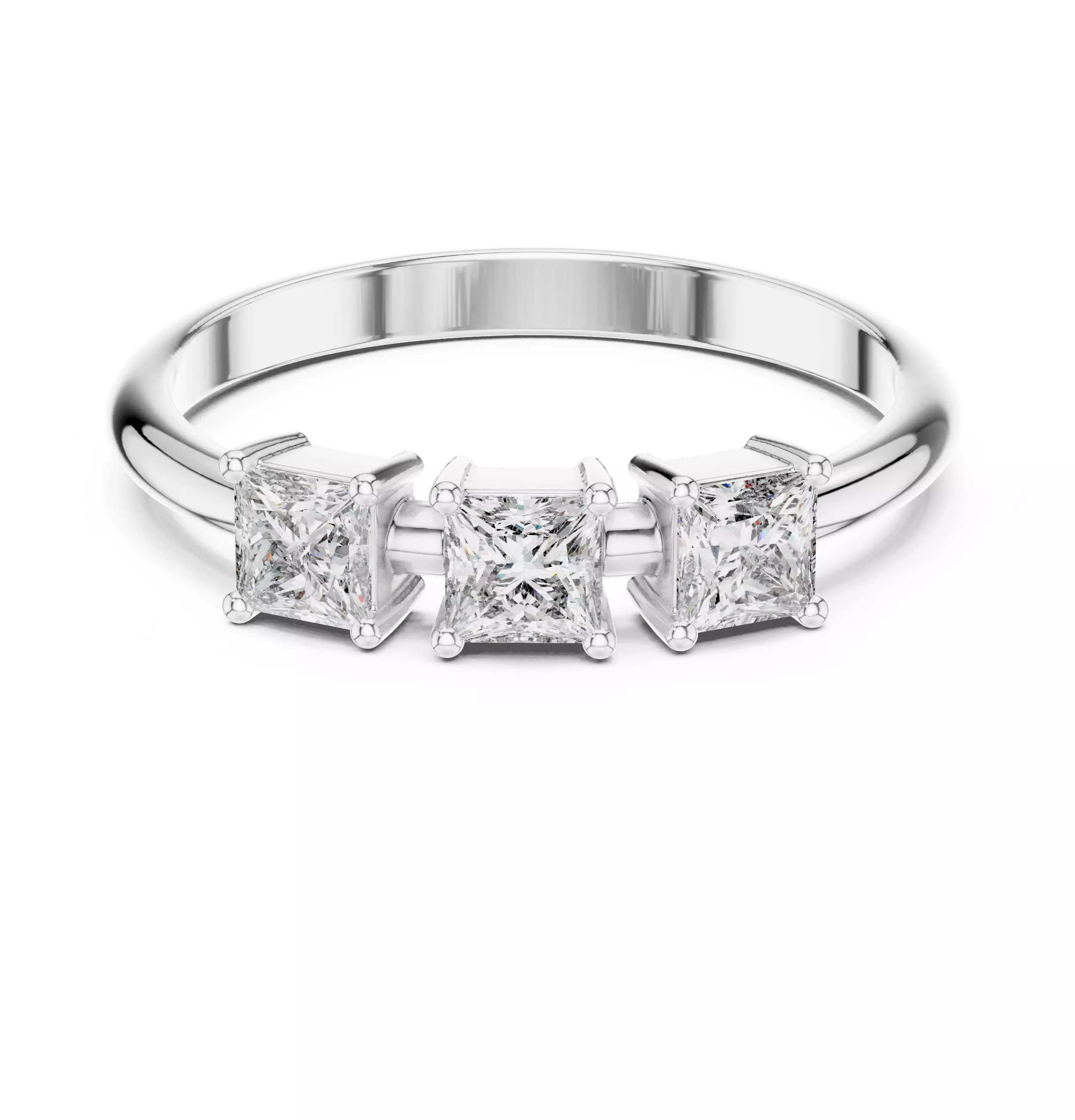Three Stone Princess Cut Engagement Wedding Ring 3DM STL Video 3D print model_1