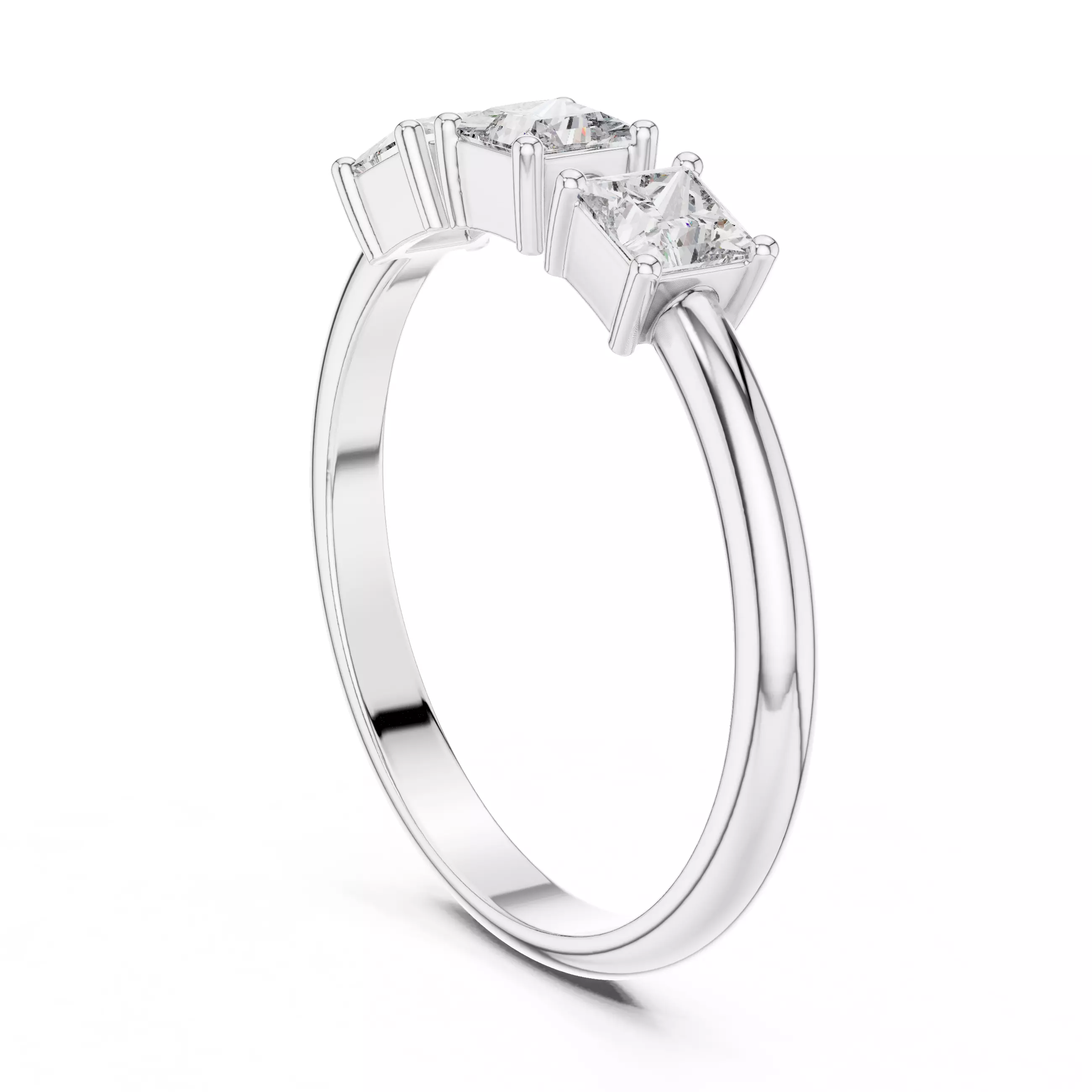 Three Stone Princess Cut Engagement Wedding Ring 3DM STL Video 3D print model_6