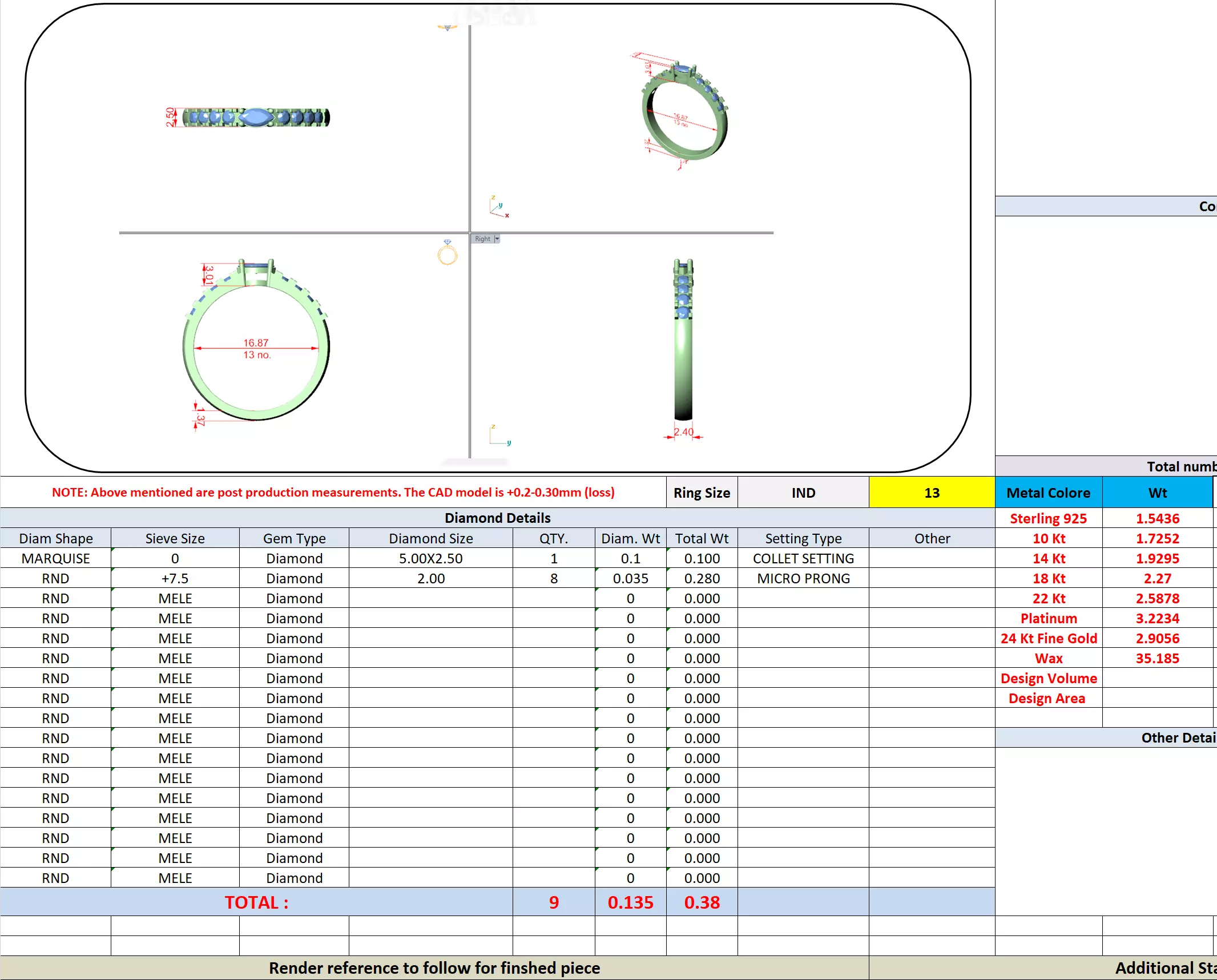 East West Marquise Cut Diamond Wedding Band 3DM STL Video 3D print model_13