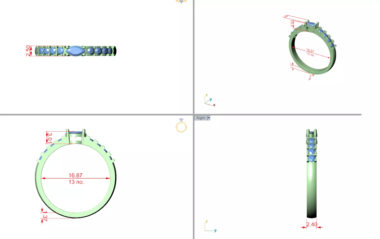 East West Marquise Cut Diamond Wedding Band 3DM STL Video 3D print model_12