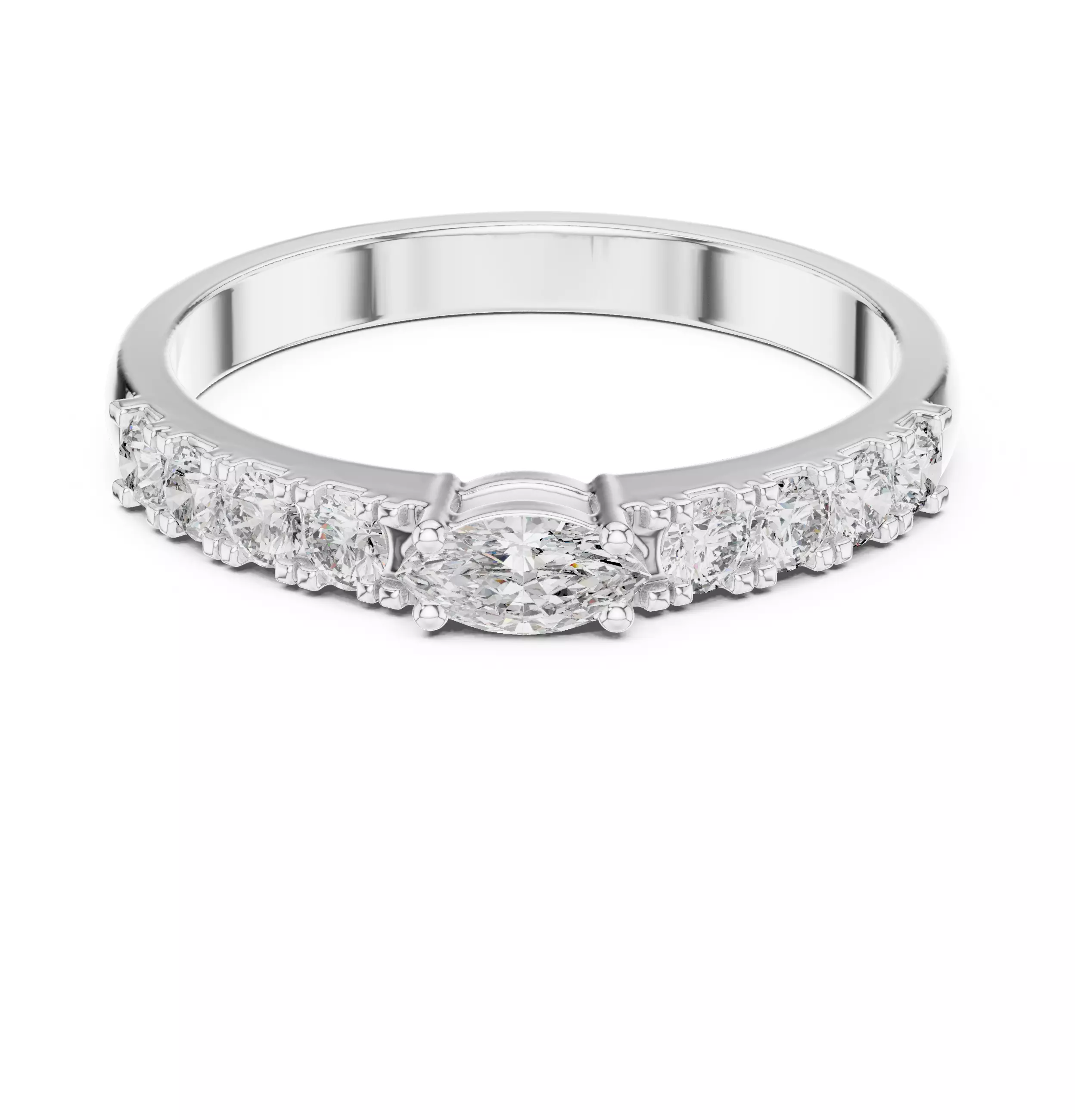 East West Marquise Cut Diamond Wedding Band 3DM STL Video 3D print model_2