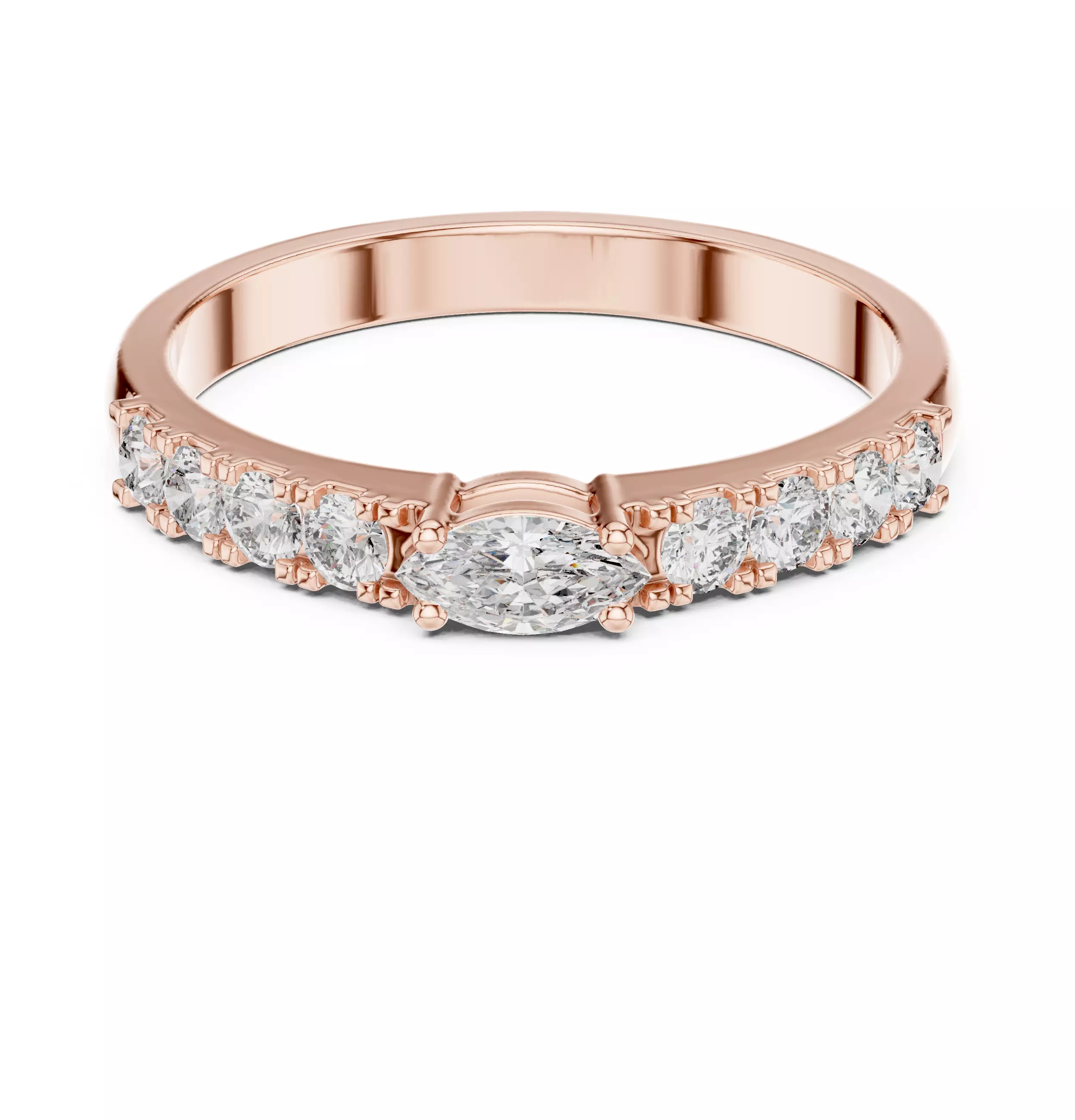 East West Marquise Cut Diamond Wedding Band 3DM STL Video 3D print model_0