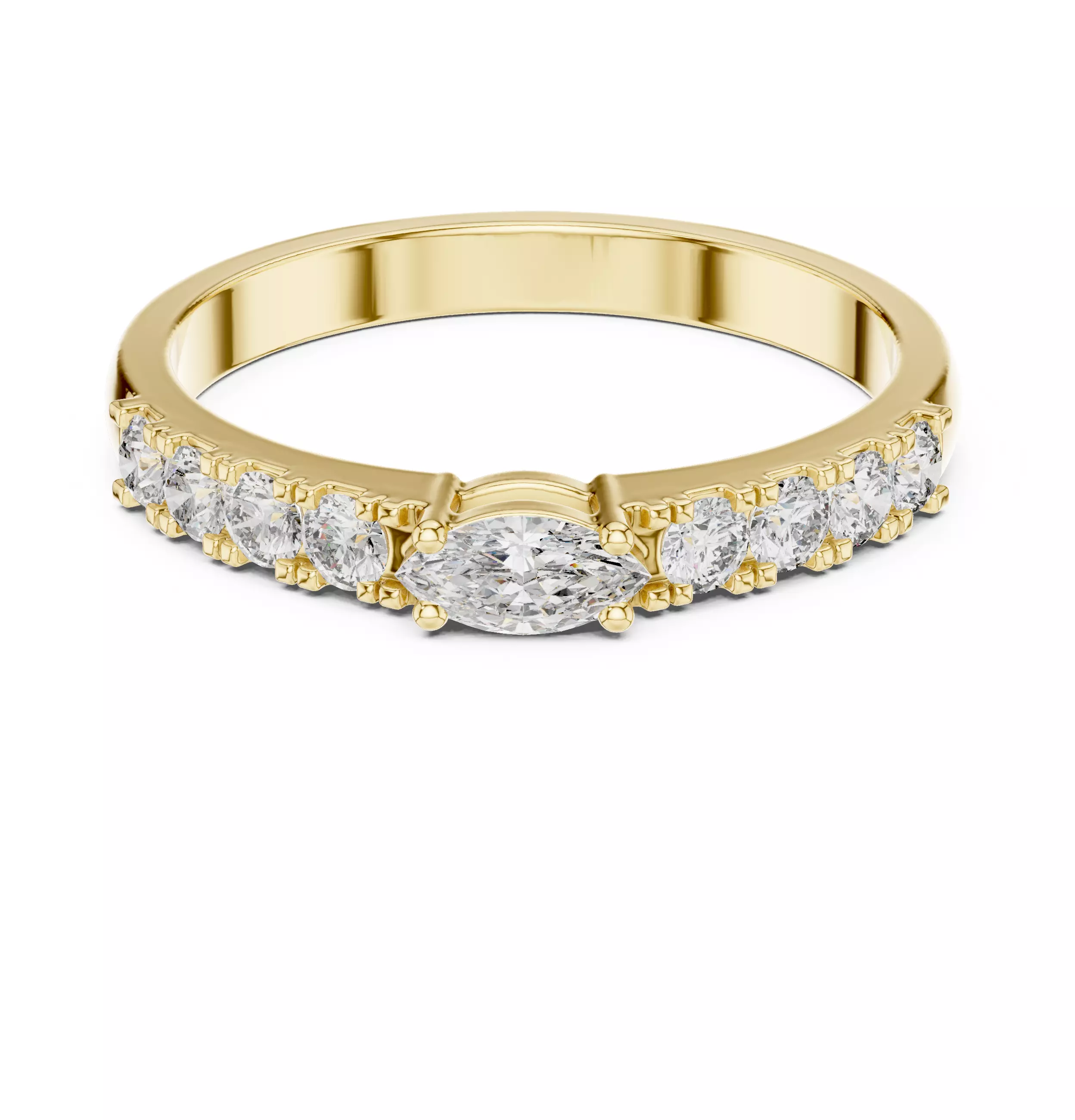 East West Marquise Cut Diamond Wedding Band 3DM STL Video 3D print model_1