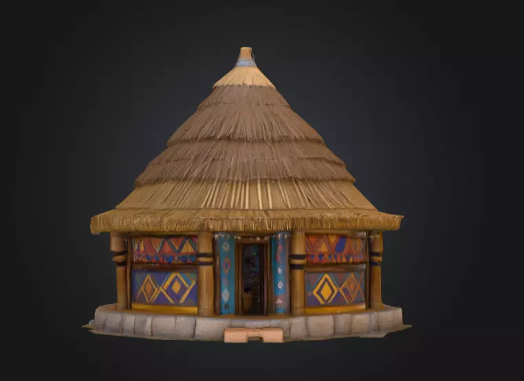 Traditional Circular Hut Low-poly 3D model_1